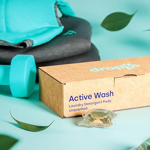 Miniatura 9 de Dropps Active Wash Detergente para ropa  Sin perfume, 24 cápsulas  Sport Wash combate las manchas y olores  Embalaje de bajo desperdicio  Funciona