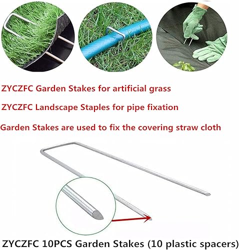 Miniatura 8 de 10 estacas de jardín de 8 pulgadas de diámetro, resistentes de 0.157 in de diámetro, con 10 estacas de jardín galvanizadas en forma de U resistentes