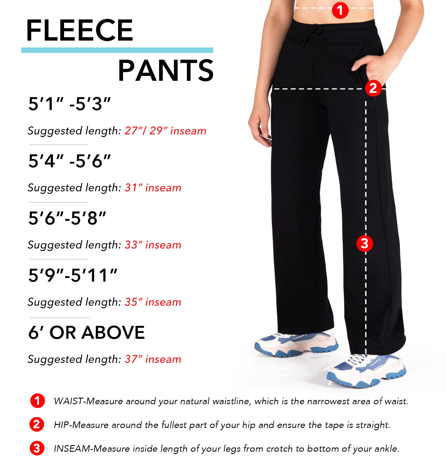 Women's Fleece Lined Thermal Pants - Water Resistant Straight Leg Sweatpants With Zipper Pockets