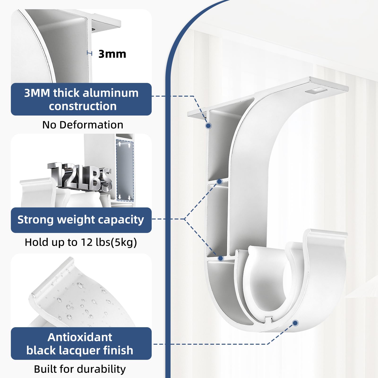 Ceiling Curtain Rod Brackets - Easy Installation -5