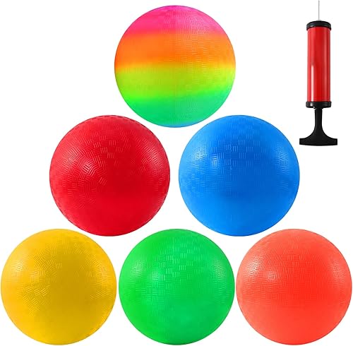 6 bolas de patio de recreo, bolas inflables de Dodge de 8.5 pulgadas, bolas de dodgball, pelota de goma con 1 bomba de mano para juegos de interior