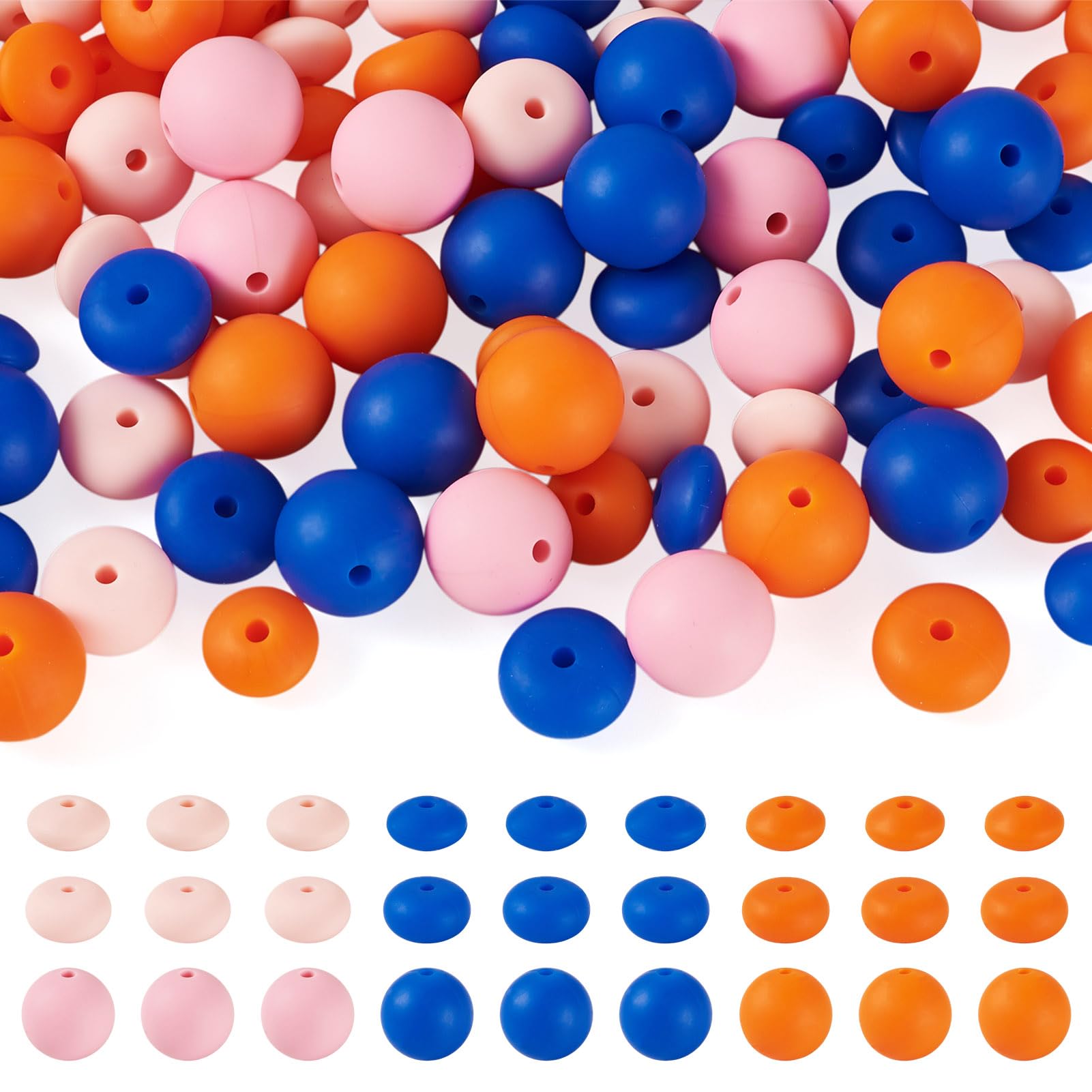 Cheriswelry 90Pcs Round Focal Silicone Beads Rondelle Lentil Rubber Focal Beads Loose Rubber Spacer Bead for DIY Beadable Pens Jewelry Making Keychains