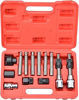 13 Pcs Alternator Pulley Tool Kit, Alternator Pulley Removal Tool, Insert Bit Socket Set Tool Kit – Car Pulley Removal Decoupling Puller