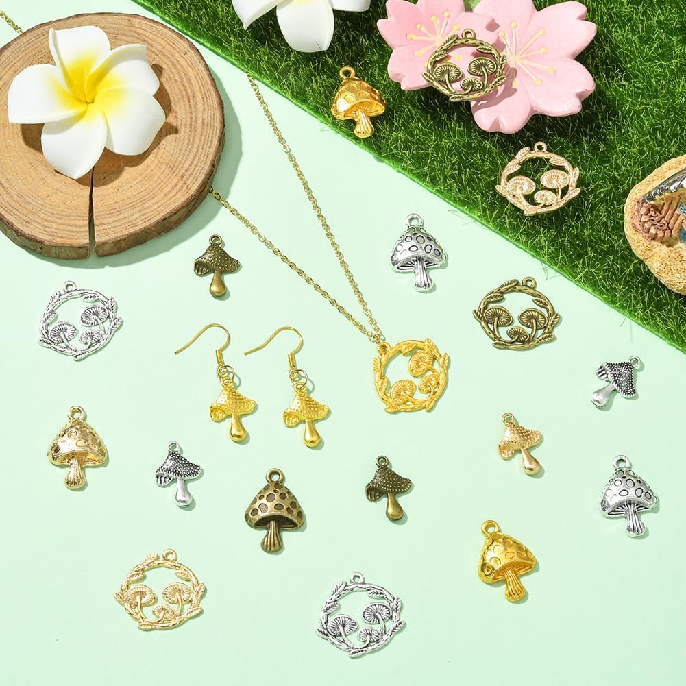 SUNNYCLUE 1 Box 72Pcs 12 Styles Metal Mushroom Charm Forest Themed Charms Bulk Rose Gold Silver Antique Bronze Alloy Tibetan Mushrooms Plants Tiny Pendants for Jewelry Making Earrings DIY Crafting - Image 5