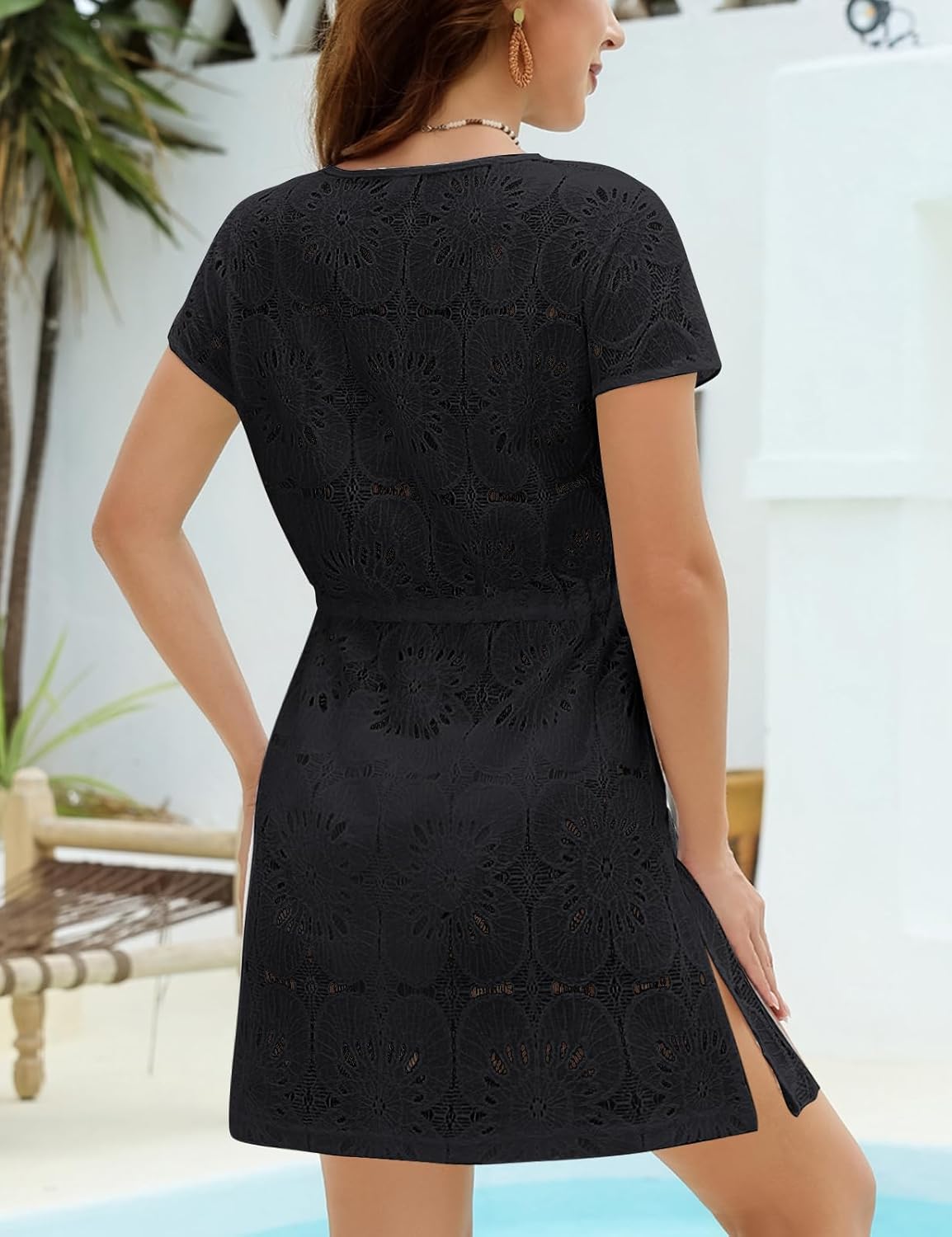 VIMPUNEC Swimsuit Coverup for Women Lace Eyelet Bathing Suit Cover Up Summer Casual Beach Dresses - Image 2