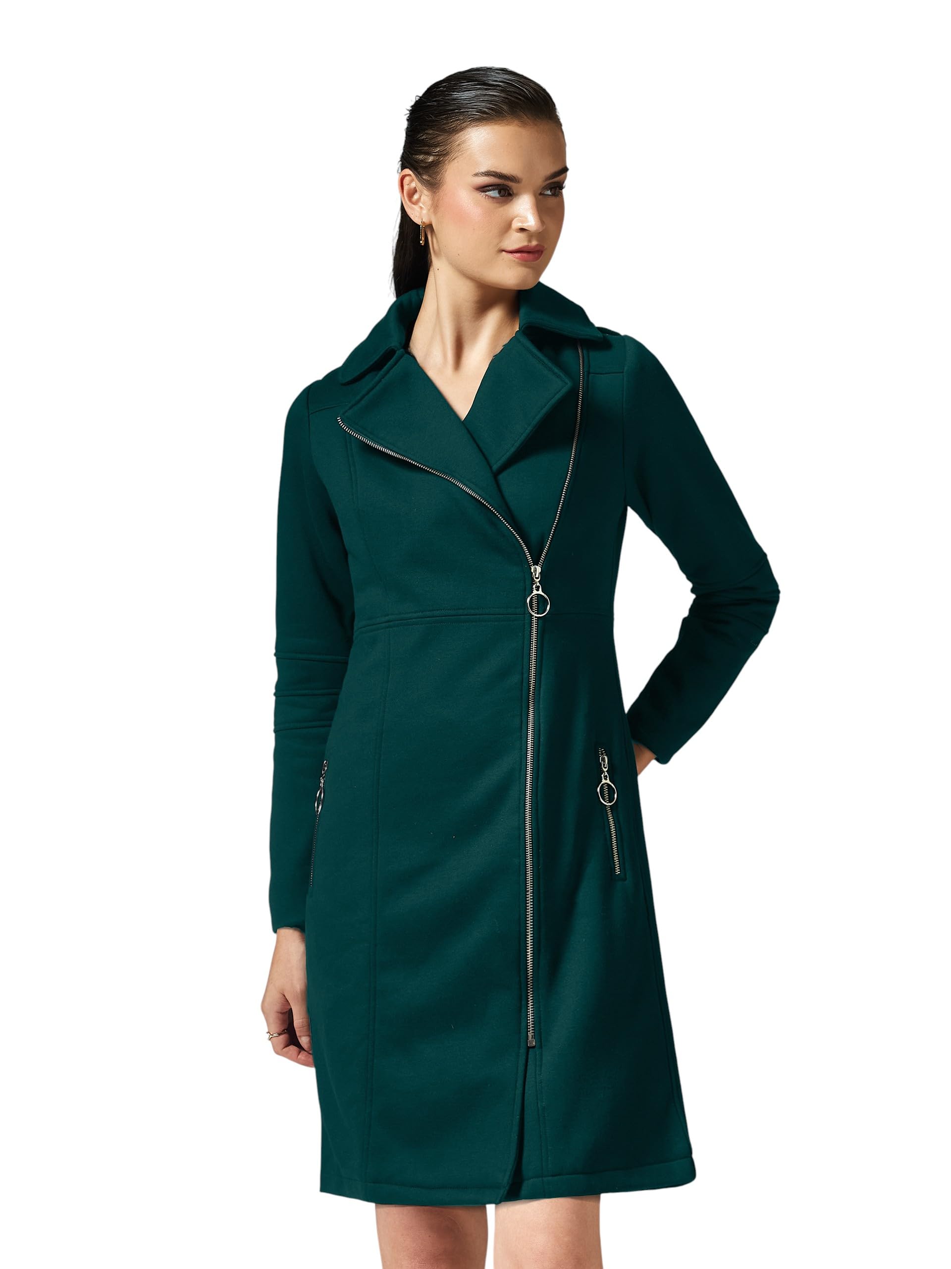 miss chase Women's Notch Collar Multi Panelled Full Sleeve Double Breasted Knee Length Jacket-picture-48