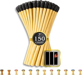 150 Count | 3" Black Matches | Strikers Included | Color Tip Wooden Match | Refill for Matchstick Jars, Cloche Display, Holders & Bottles | 3 in inches Long