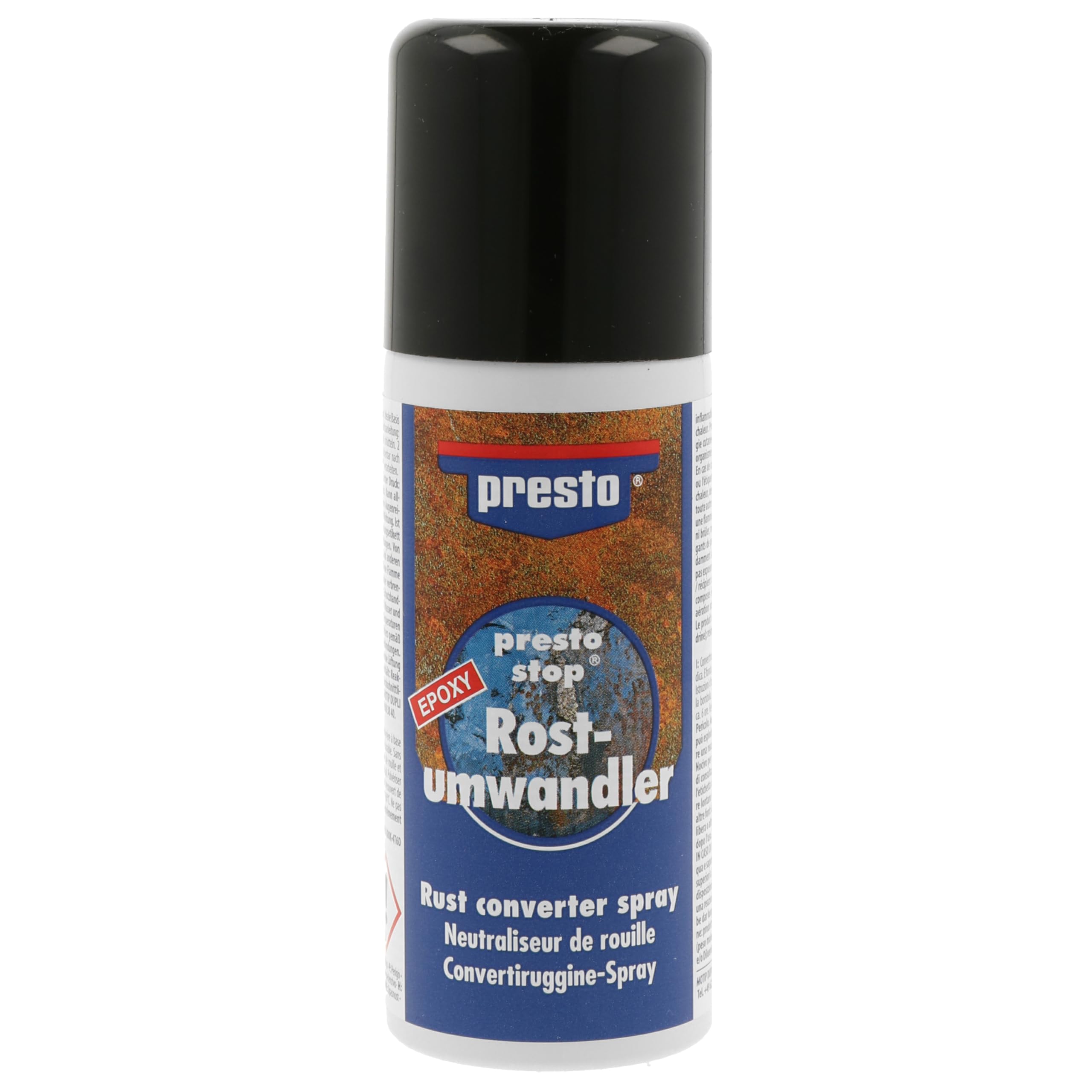 presto Rostumwandler-Spray 150 ml, Antikorrosiv, Zuverlässiger Schutz, Verwandelt Rost in stabilen Eisenkomplex, Einfache Anwendung, Grundierung für Lackierungen