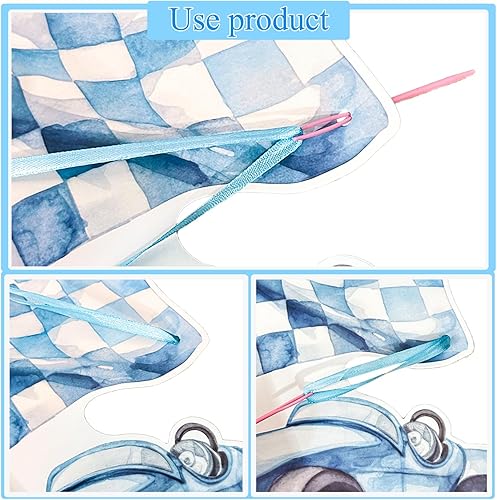 Miniatura 6 de Letrero de porche de carreras de autos de carreras, decoración de cumpleaños de carreras, autos de carreras azules, pancartas recortadas para colgar