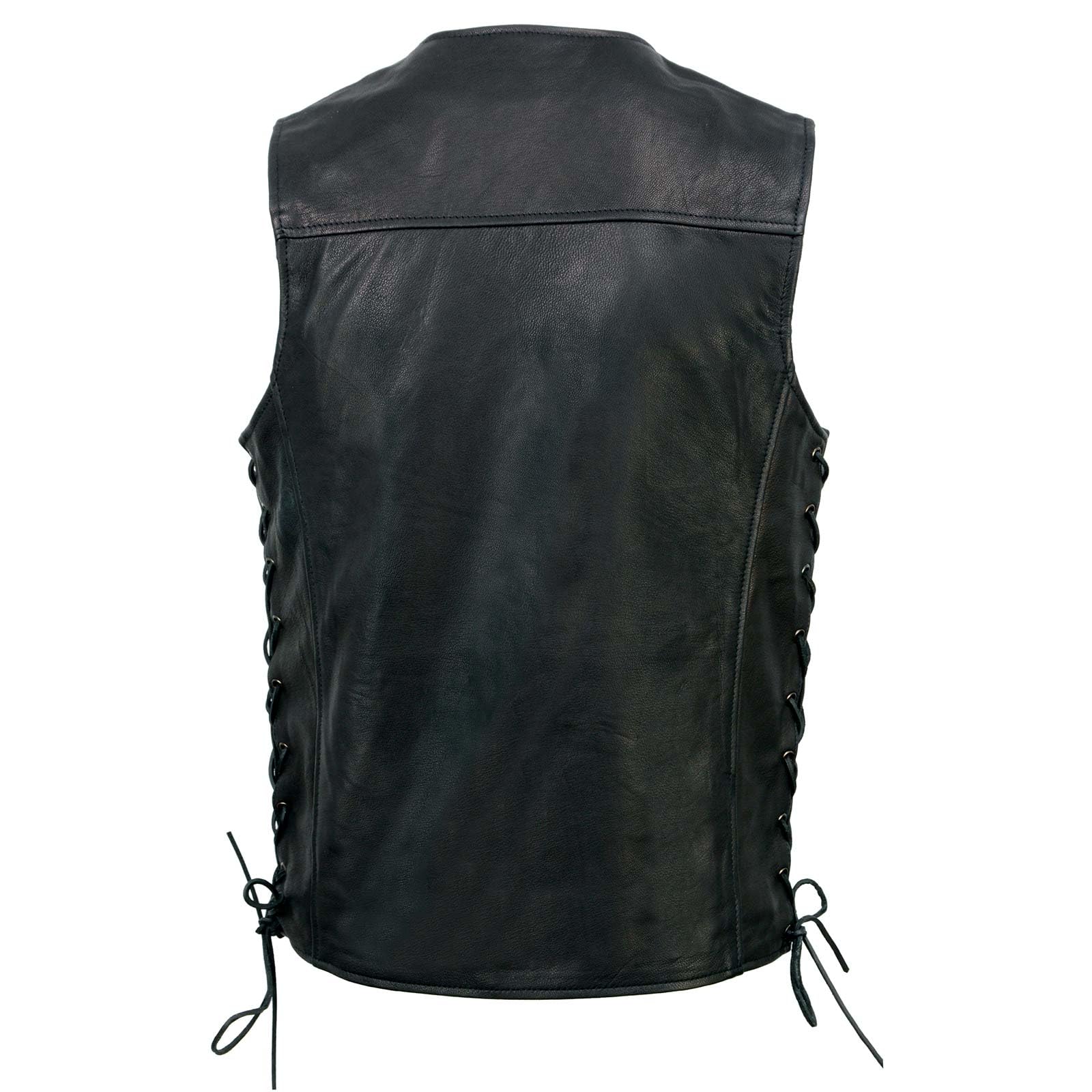 Milwaukee Leather MLM3517 Men's Black Premium Leather Classic V-Neck Side Lace Motorcycle Rider Vest - 7X-Large