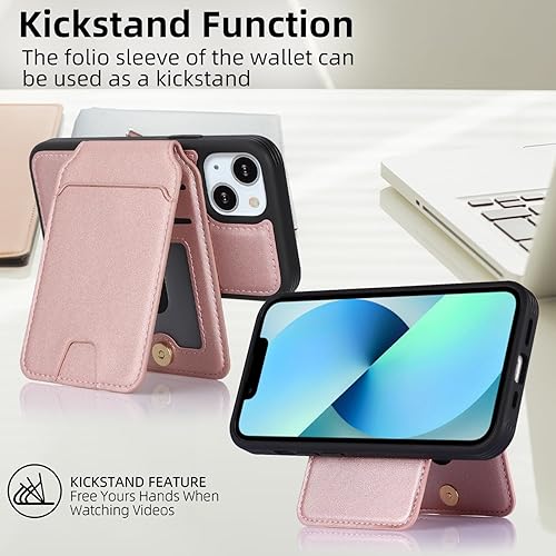 Miniatura 4 de SailorTech Funda para iPhone 13 Mini con tarjetero de crédito, caja fuerte para iPhone 13 Mini, funda de cuero para mujer, compatible con mag Safe