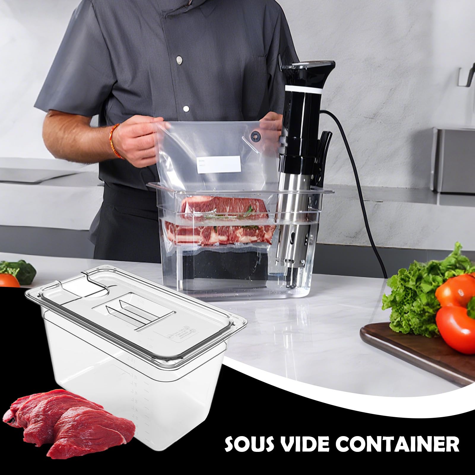 Conteneur Sous-Vide Cuve d'Eau pour Cuisson Sous Vide avec Couvercle | Boîtier de Stockage Transparent et Étanche pour Cuisine Restaurant Food Truck Maison Location