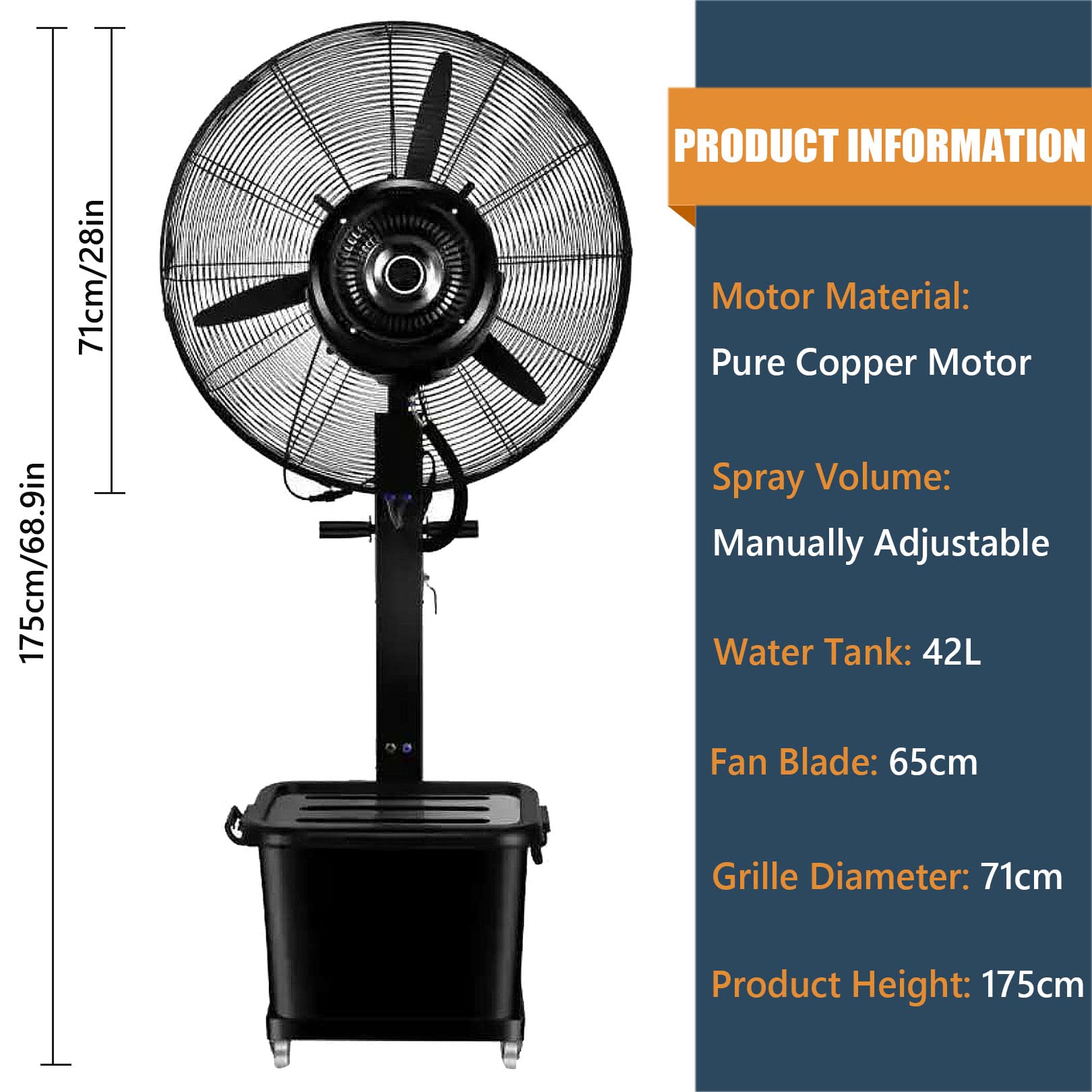Brumisateur d'extérieur sur pied - 3 vitesses - Oscillant à 90° - Grand réservoir - Brumisateur de refroidissement pour terrasse, jardin, atelier