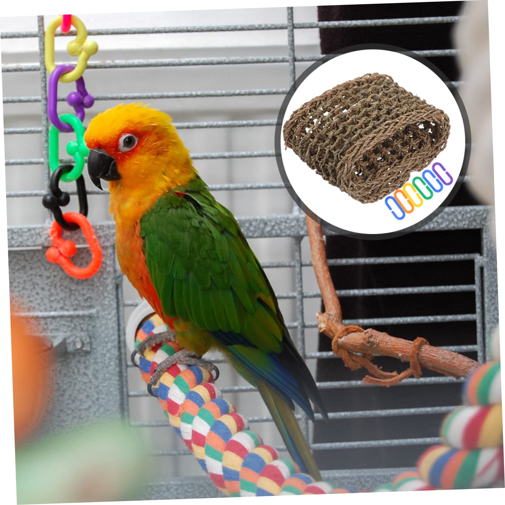 Columpio de Pájaro Tipo Jaula Hamaca de Hierba Resistente