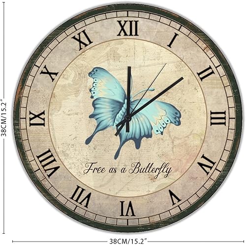 Miniatura 2 de Free As A Butterfly - Reloj de pared de madera con pósteres de mariposa, relojes de pared redondos de madera, funciona con pilas, silencioso de 15