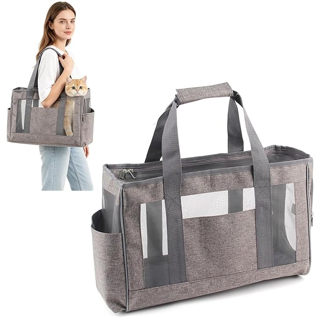 PETCUTE Bolsa de Transporte para Mascotas,Respirable Plegable Bolsa para Mascotas con Correa de Hombro…