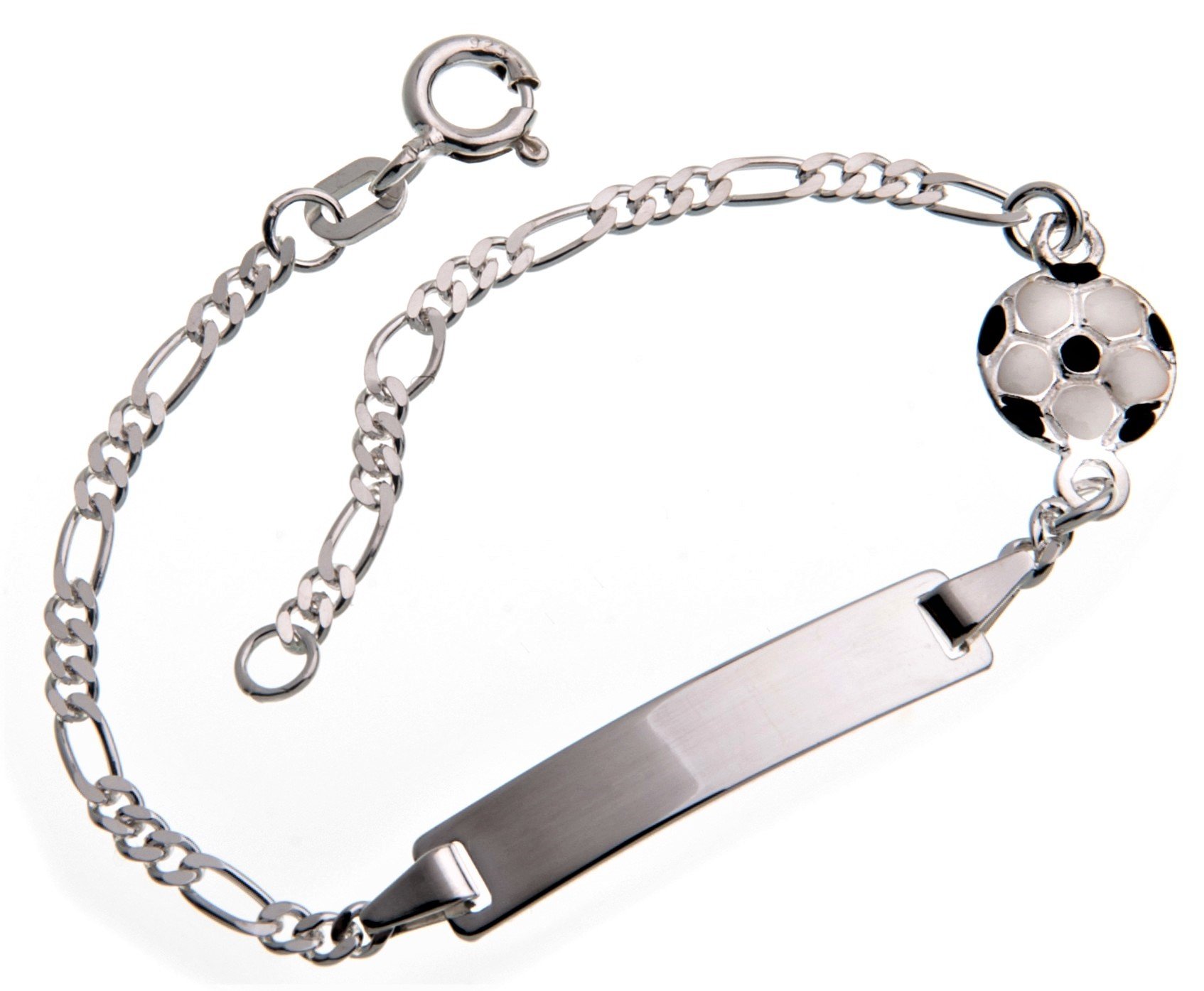 Braccialetto Bambino Argento 925 Con Pallone Da Calcio Smaltato - Piastrina Personalizzabile Con Nome - Regalo Per Nascita, Battesimo, Comunione - Foto 10