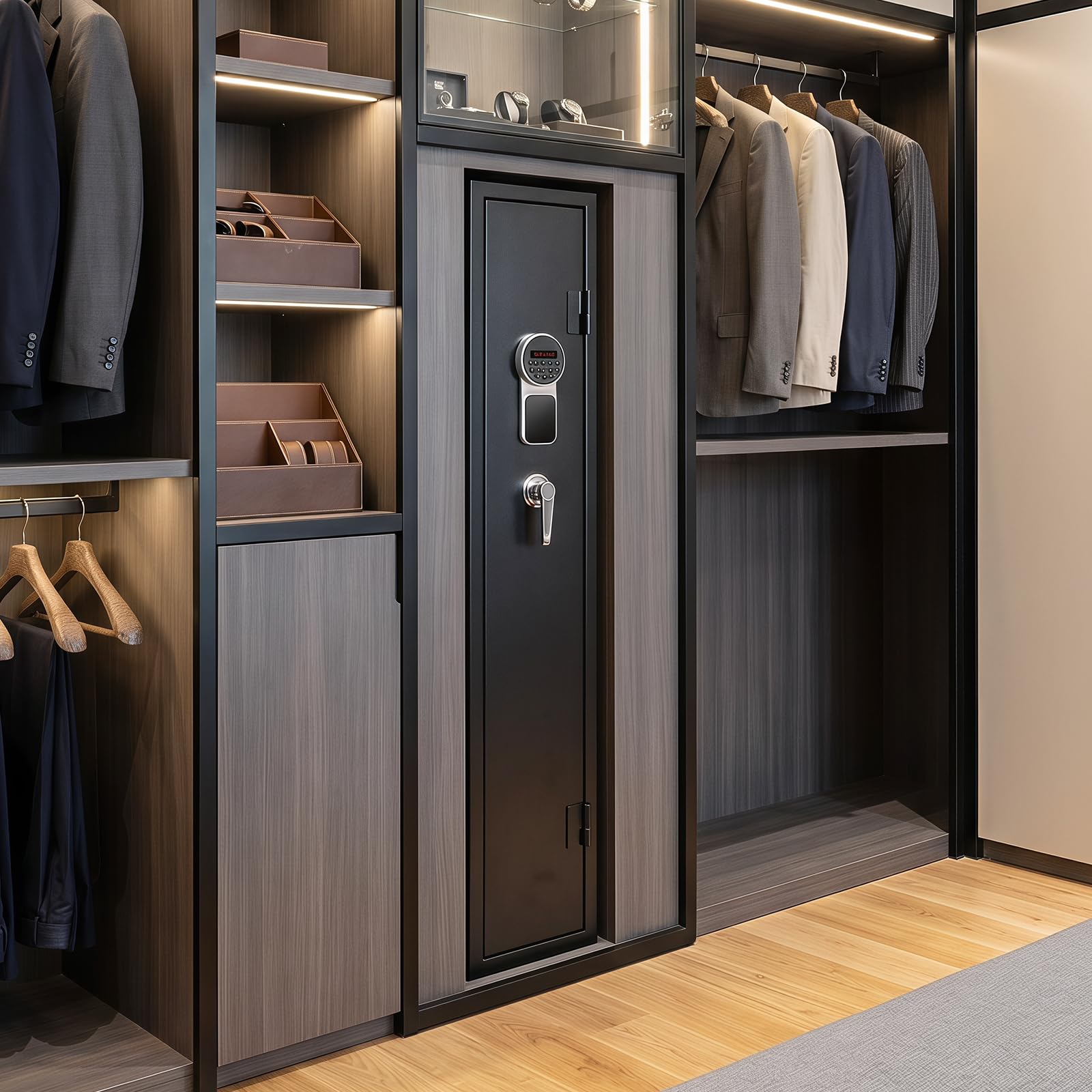 COSTWAY Armoire à Armes pour 8 Fusils, Coffre-Fort 2 Façons de Verrouillage | par Clavier Numérique et Clés, Fonction d'Alerte, Armoire à 8 Fusils, pour Fusils et Pistolets Domestiques, 25 x 22 x 132 cm