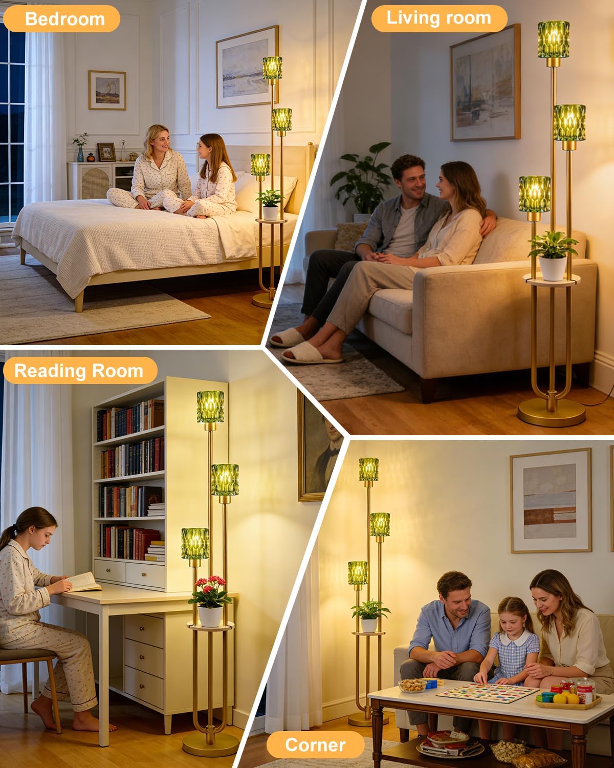Lightdot 3-Lights Glass Floor Lamp for Living Room Modern Gold Floor Lamps with Green Glass Shade for Wedding/Party Farmhouse Tall Standing Lamp for Bedroom/Sofa Beside/Corner Decor