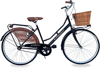 MADICKS Bicicletta Donna da Passeggio Olanda Nera Misura 26 Bici da città Vintage retrò con Cestino in vimini