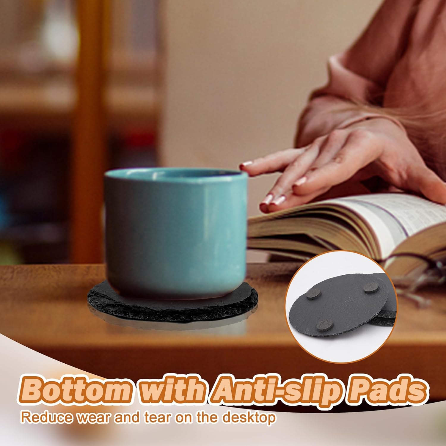 50 Pack Slate Drink Coasters Set, 4 Inch Round Rock Stone Coaster Blank Slate Coasters for Engraving DIY Painting, Black Bar Coasters Bulk for Drink Coffee Bar Party Home Office - Image 3