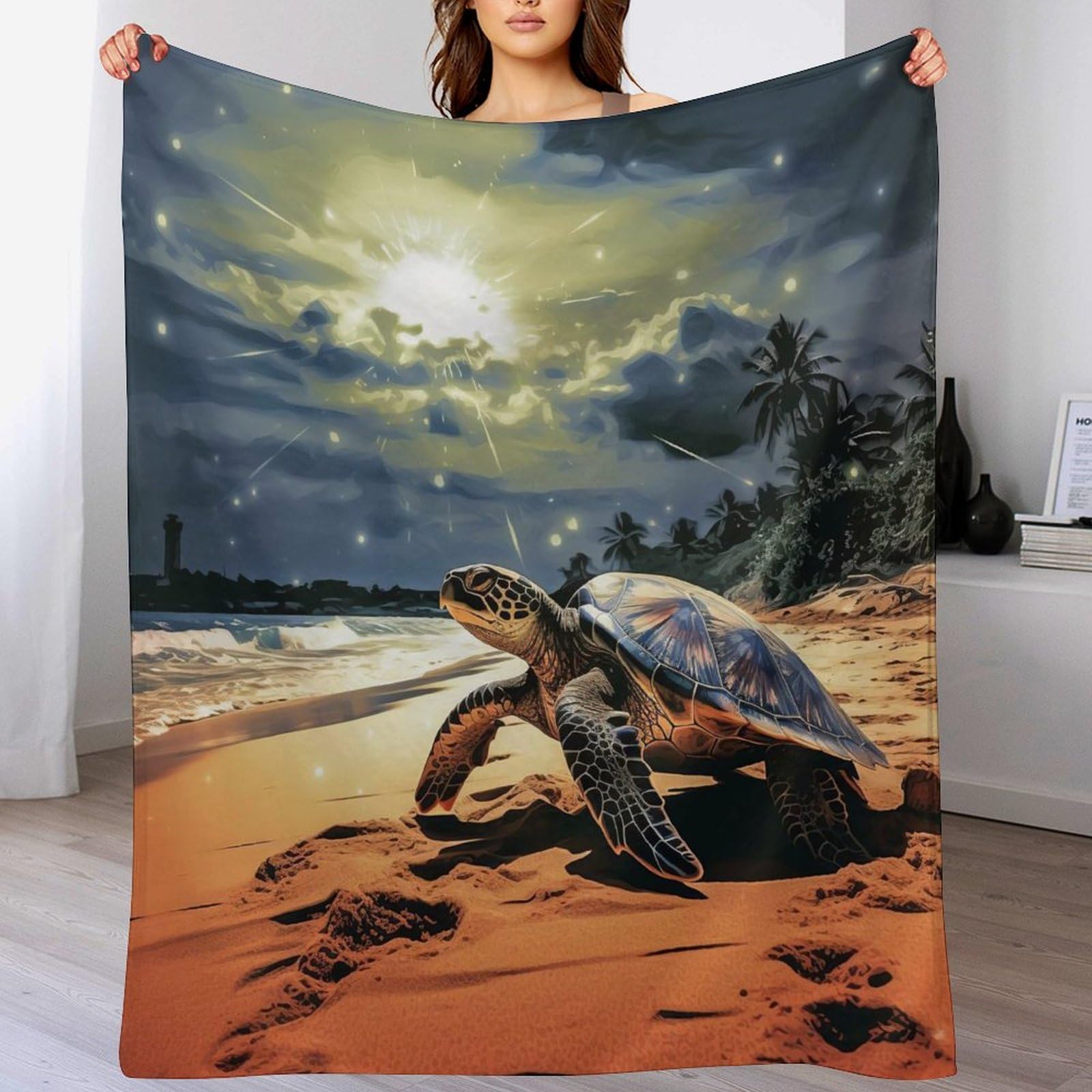 Couverture tortue de mer en flanelle douce 150x200cm pour lit et canapé