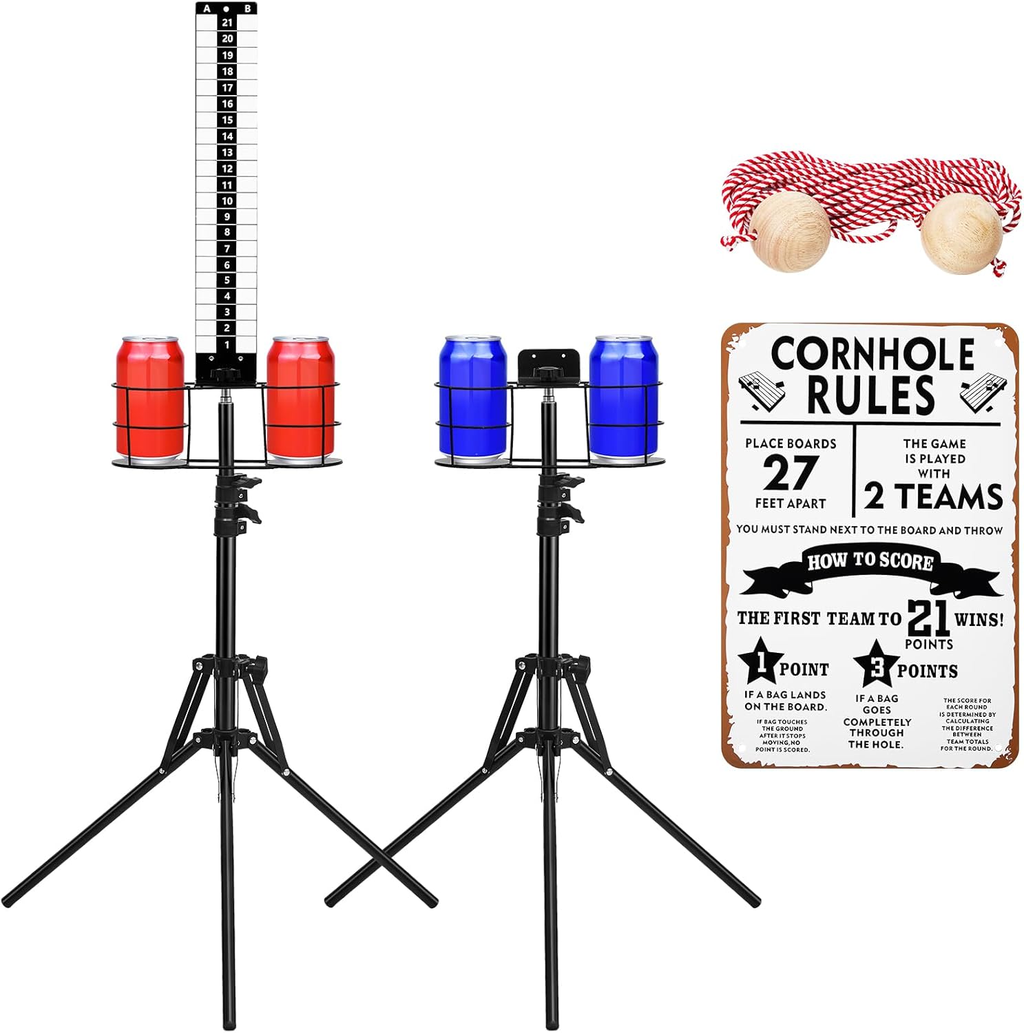 Praktische Cornhole Anzeigetafel Mit Getränkehalter - Höhenverstellbar & Faltbar