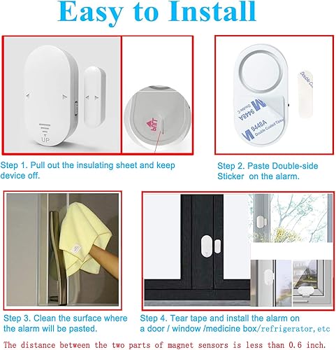 Miniatura 8 de Alarma de puerta y ventana, sensor magnético de piscina de 125 dB para seguridad de niños, 3 unidades de alarma antirrobo para seguridad del hogar