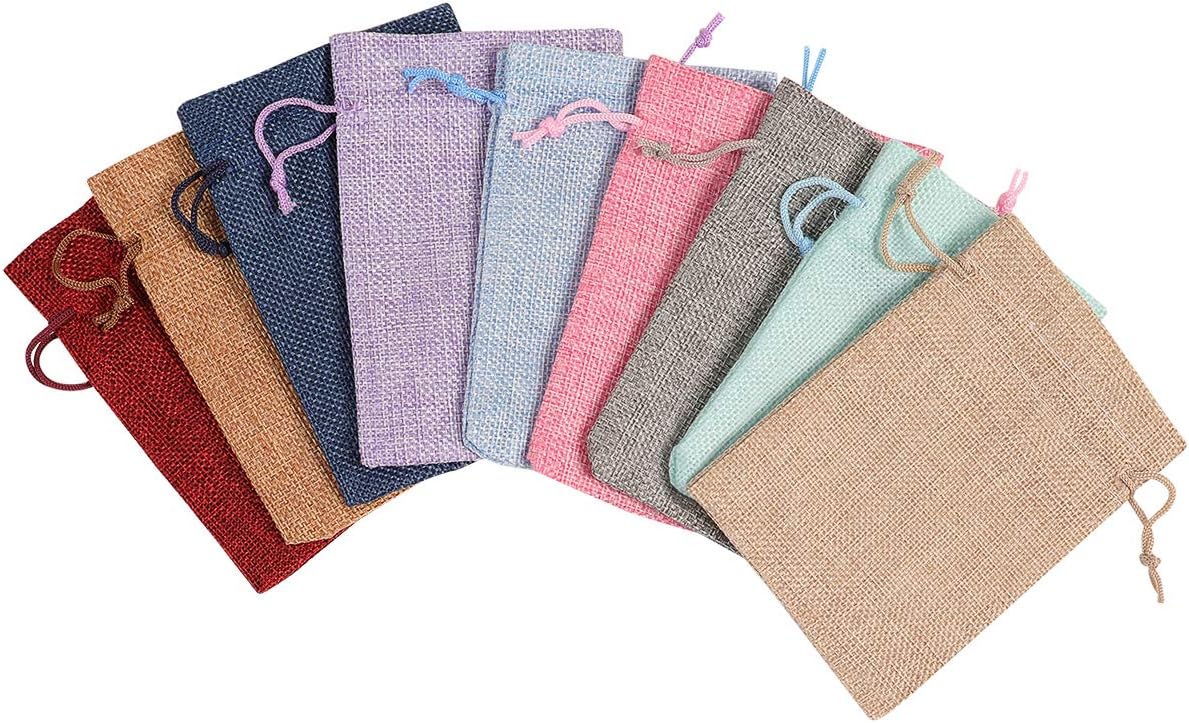 Lucky Monet 25/50/100PCS Burlap Gift Bags with Drawstring Linen Jewelry Pouches Wedding Hessian Jute Bags for Birthday Party Wedding Favors Gift Art and DIY Craft (100Pcs, Pink, 7" x 9")