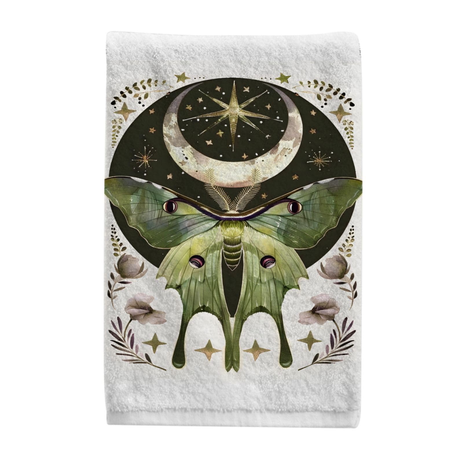 ALAZA Luna Moth Moon Bathroom Hand Towels Set of 2 Decorative Towels for Bathroom Soft 100 Percent Cotton Towel Luxury Bath Towels Absorbent Face