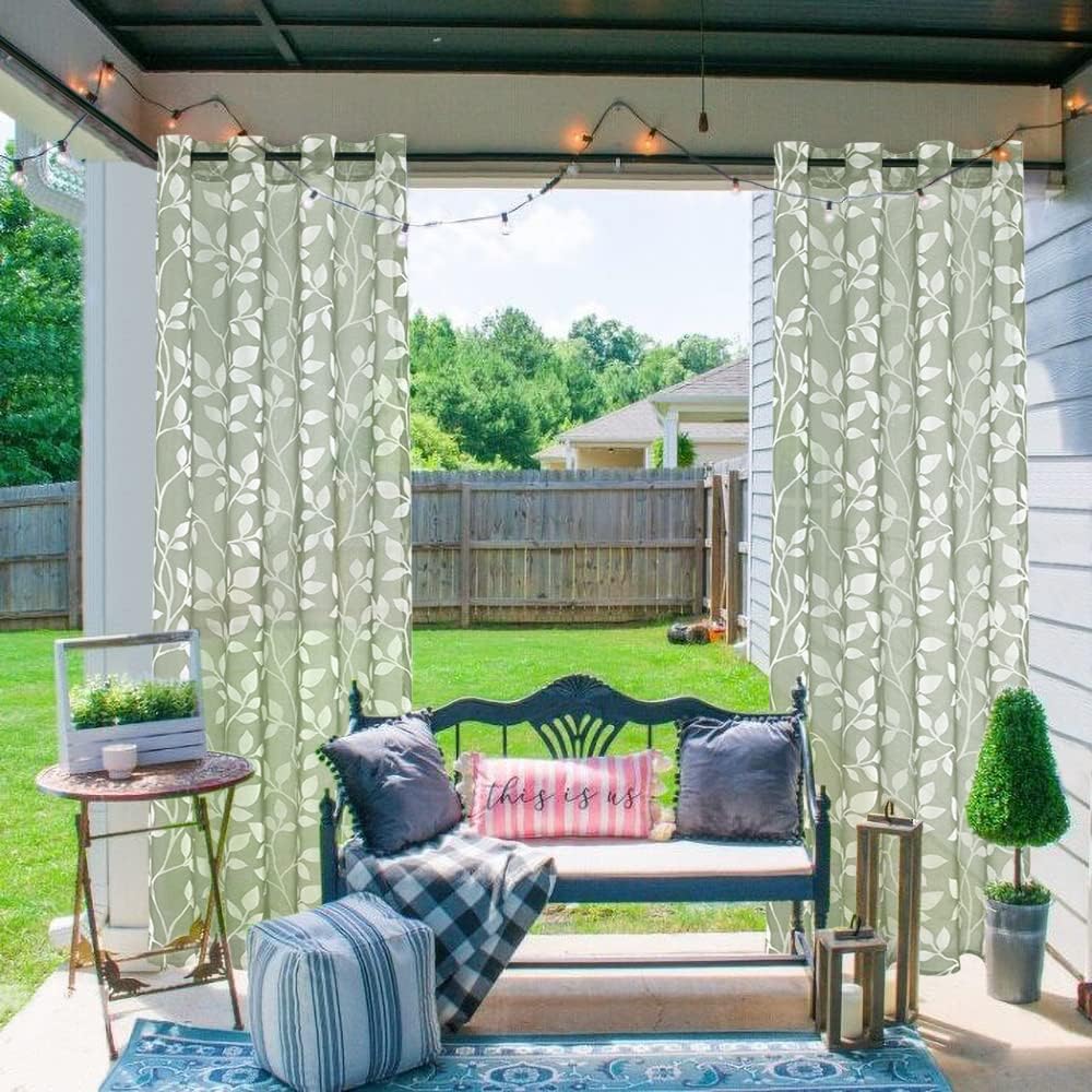 XTMYI Decorative Sheer Curtains 63 Inch Length, Sage Green Boho Leaf Floral Pattern Curtains for Bedroom Living Room Office Window at Home
