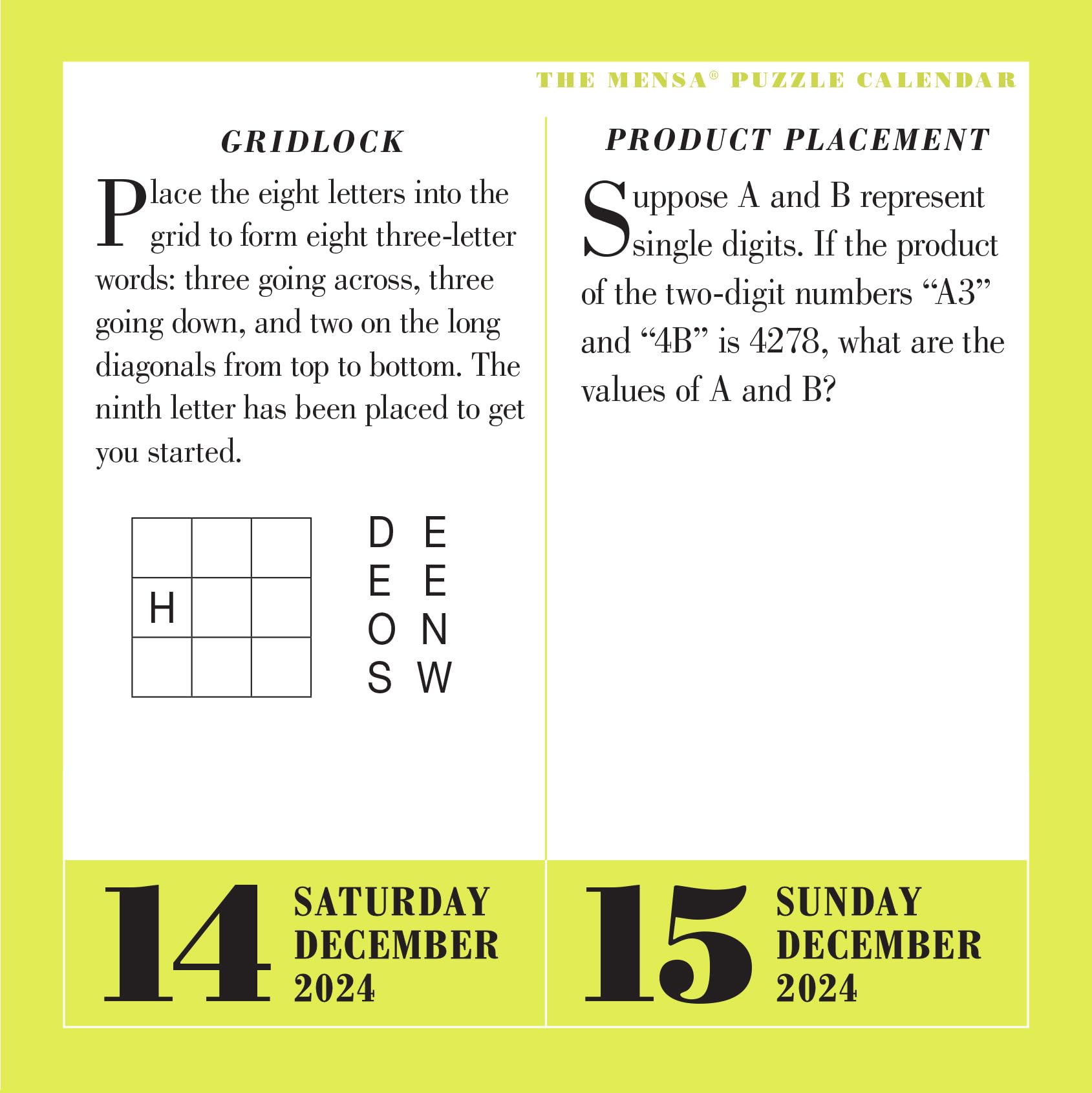 Mensa 365 Brain Puzzlers PageADay Calendar 2024 Word