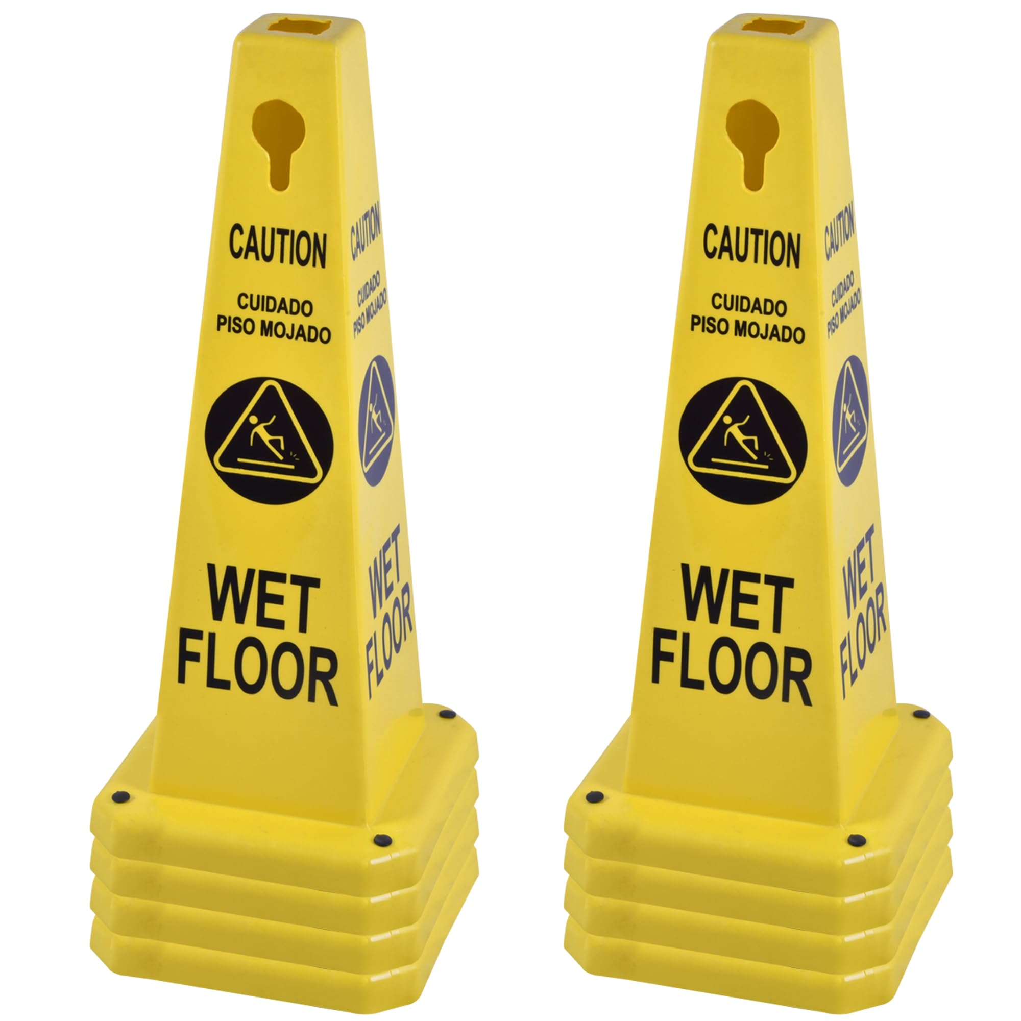 OrangeStar 8-Pack Wet Floor Caution Cones, Yellow Four Sided Bilingual Warning Message Safety Traffic Cones with Heavy Rubber Base for Indoor/Outdoor Use