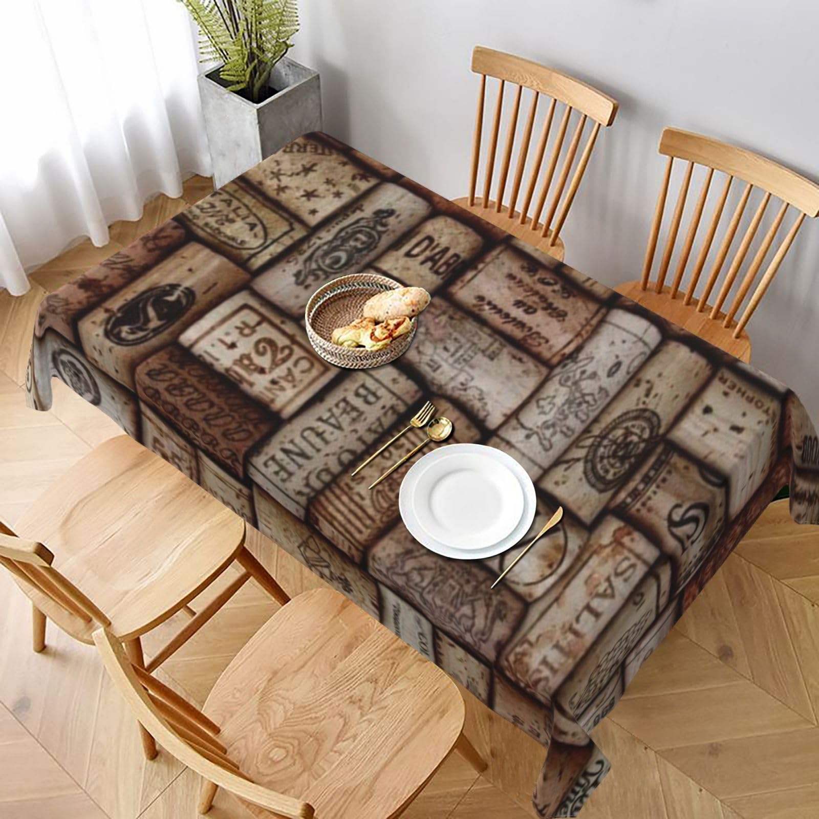 BNVSADC Wine cork Printed Rectangle Tablecloth 228x152 CM, Water Resistant Polyester Table Cloth Decorative Fabric Table Covers for Kitchen Dining Table Parties Camping