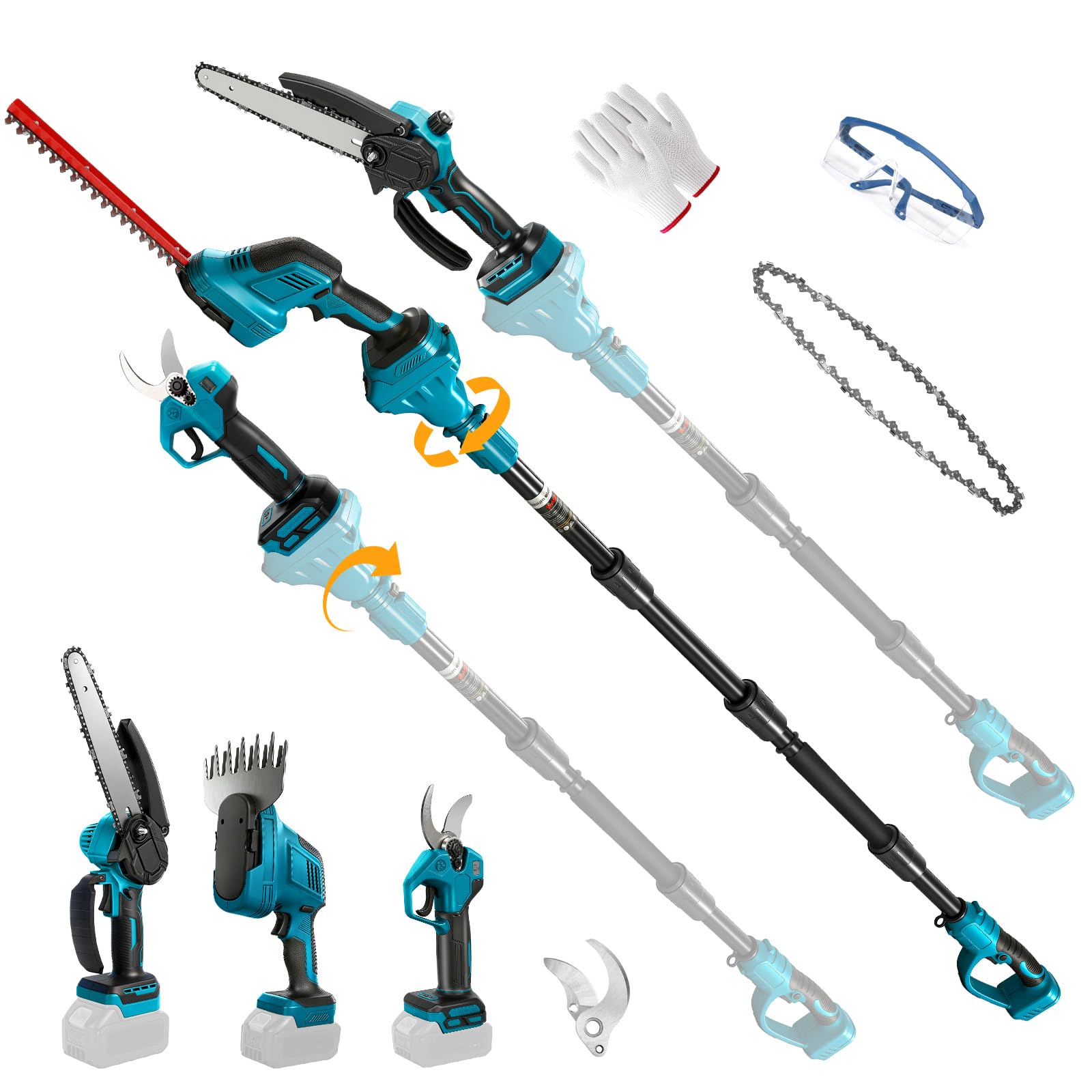 Akku-Teleskop-Kettensäge Heckenschere und Gartenschere Kombiset kompatibel mit Makita 18V, Ausziehbares Baumbeschneidungs-Werkzeugset zum Schneiden von Ästen und Bäumen (ohne Akku)