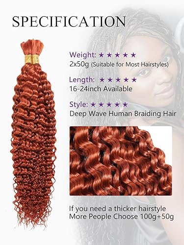 Miniatura 10 de PEEKABOO Manojos de cabello humano ondulado profundo a granel sin trama para trenzas virgen 10A, sin nudos, 100% sin proceso, dos paquetes de 3.53