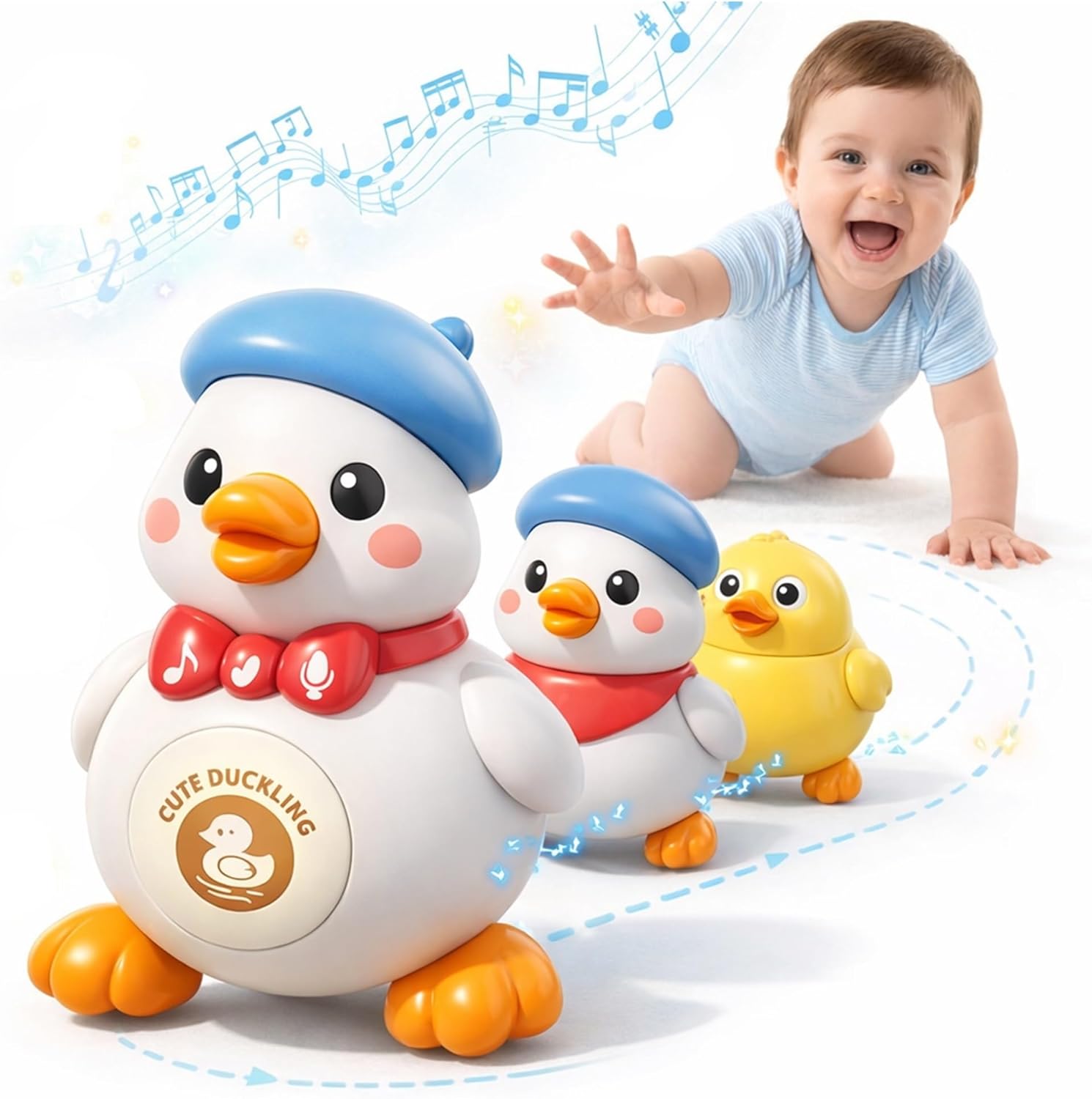 Waddling Duck Toy for Babies, Follow-Me Musical Dancing Mama Duck Family, Light Up Tummy Time Toys for Infants 6–12 Months, Walking Ducks for Tummy Time & Crawling, Baby Developmental Gift