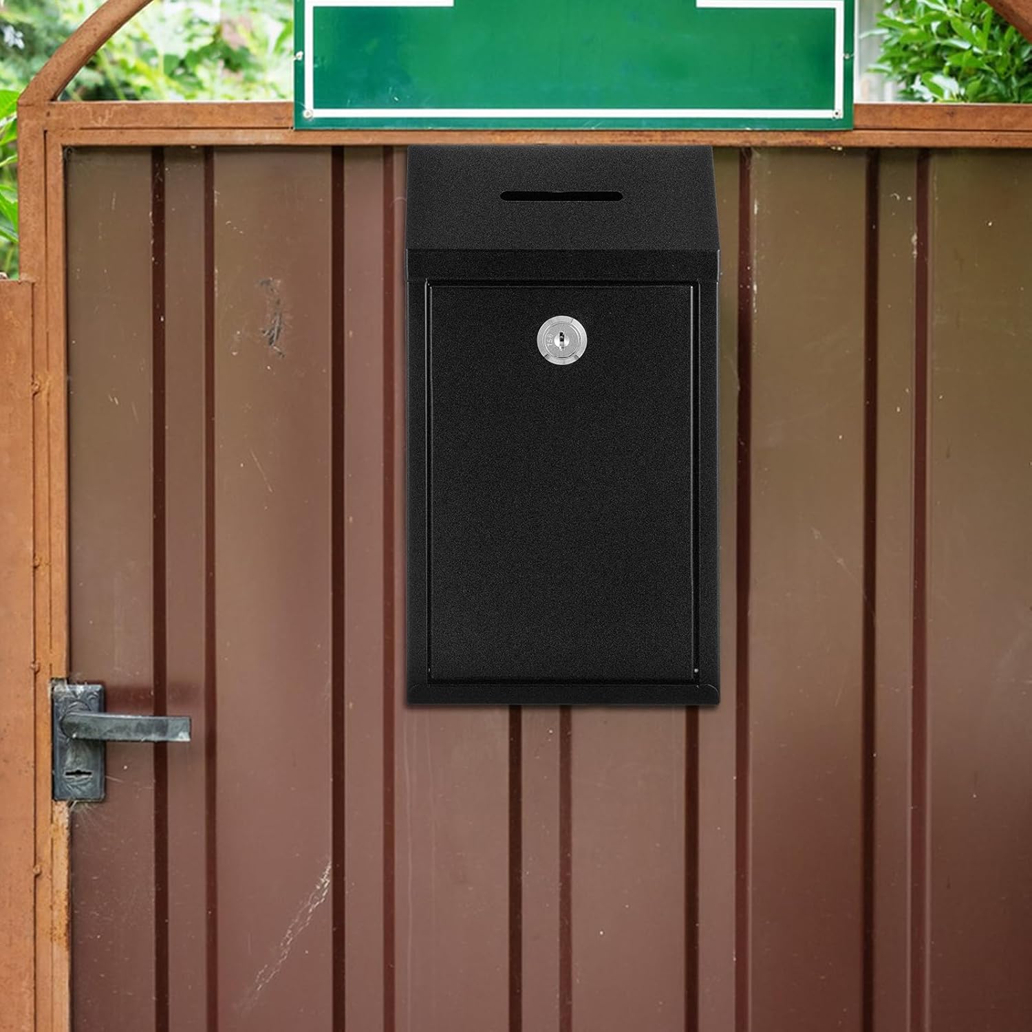 Metal Donation Box Collection Box Suggestion Box with Lock Wall Mounted Mailbox Delivery Ballot Box Safe Ballot Box Key Drop Box for Home Office Outdoor Door, 10.24 x 8.66 x 3.15 Inch