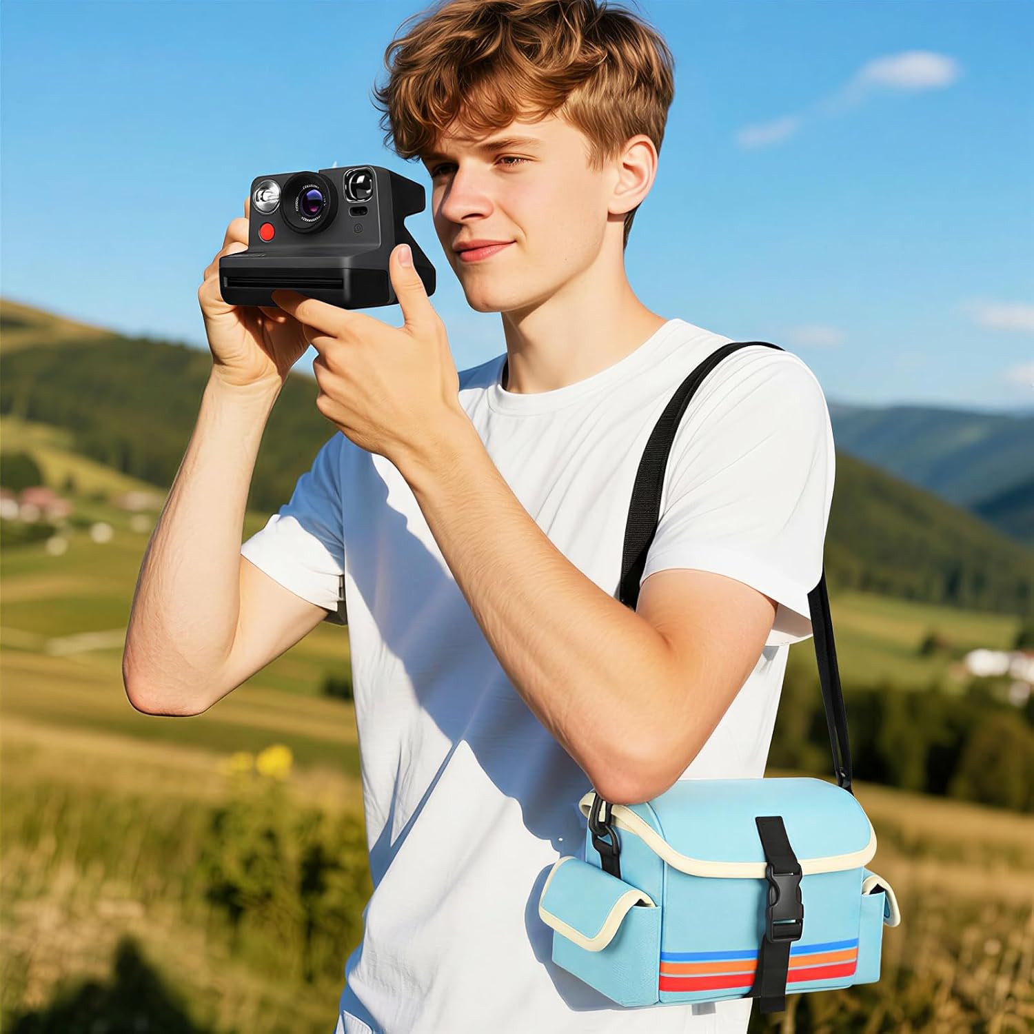 Portable Camera Carrying Case Compatible with Polaroid Now 2nd/3rd Gen I-Type/ Now/Now+/ Onestep 2 VF/ OneStep+, Instant Film Camera Crossbody Bag with Mesh Pockets for Accessories(Case Only) (BLUE)
