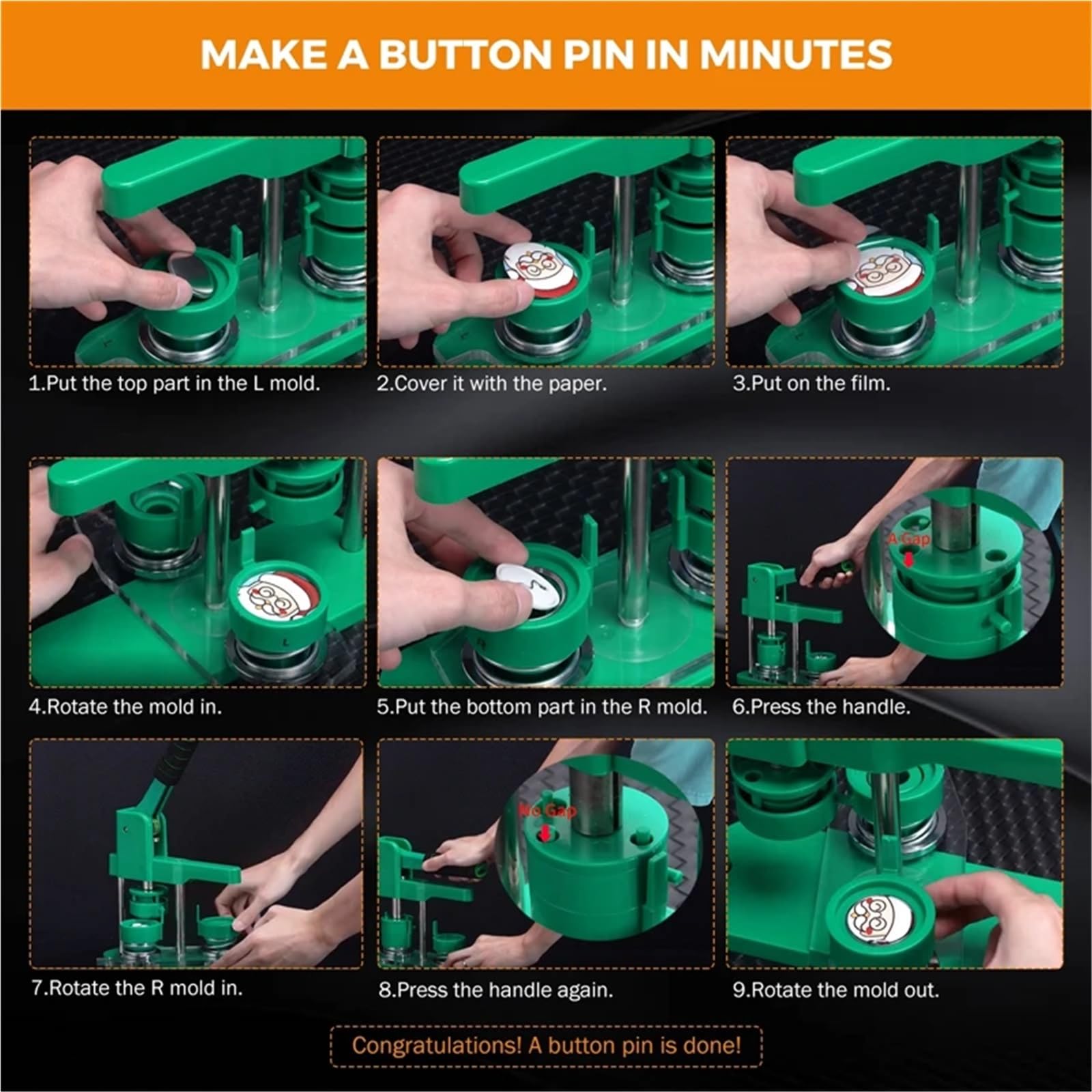 Button Maker Máquina para hacer botones Para molde magnético extraíble 25/32/44/58mm Para 100 juegos piezas Maquina Hacer Chapas(44mm Purple Set)