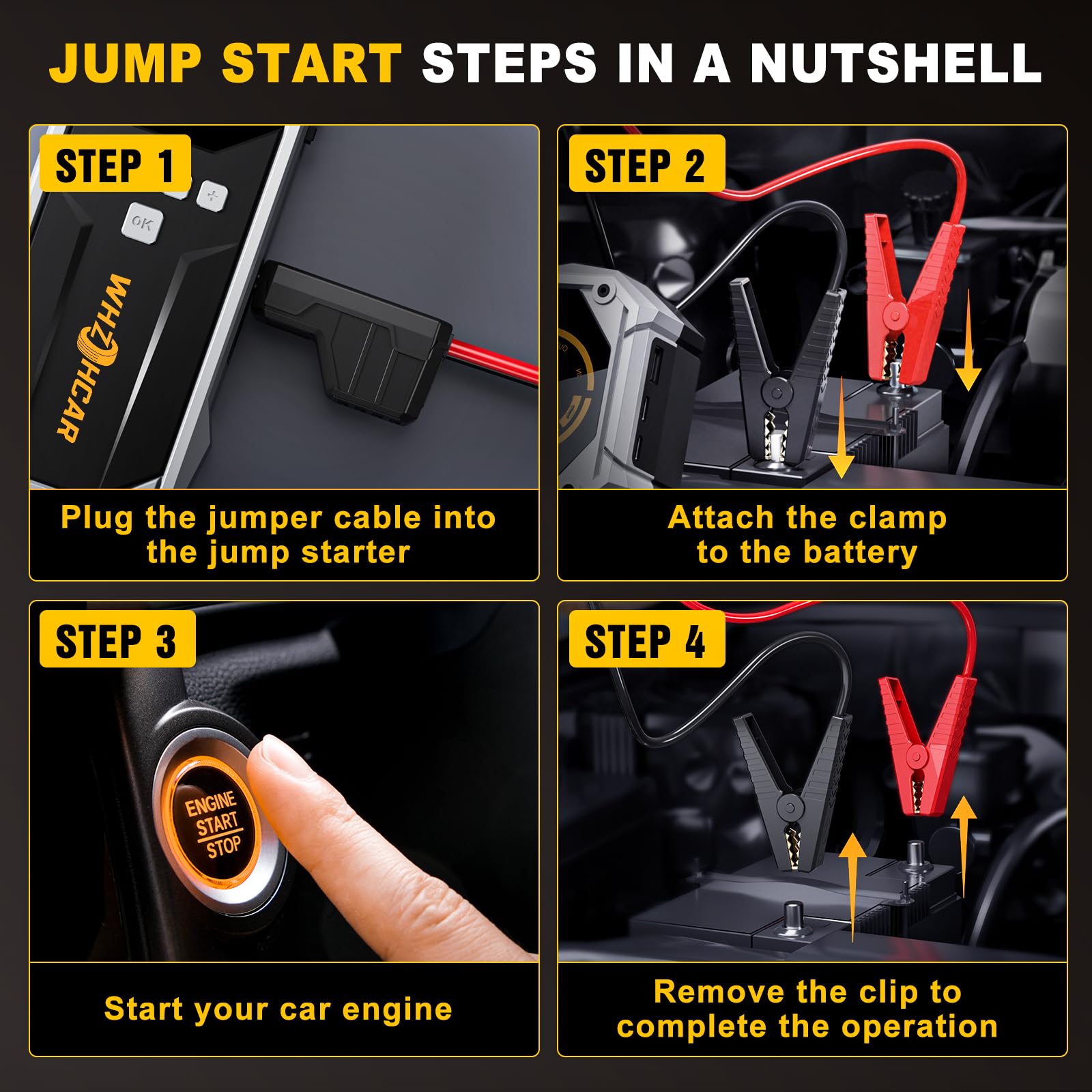 Arrancador de Coches 8000A Compresor de Aire 150PSI Arrancadores de Bateria de Coche 12V (hasta 12L de diésel o All de Gasolina) Jump Starter con Lumen LED Clips de Seguridad Inteligentes Carga Rápida