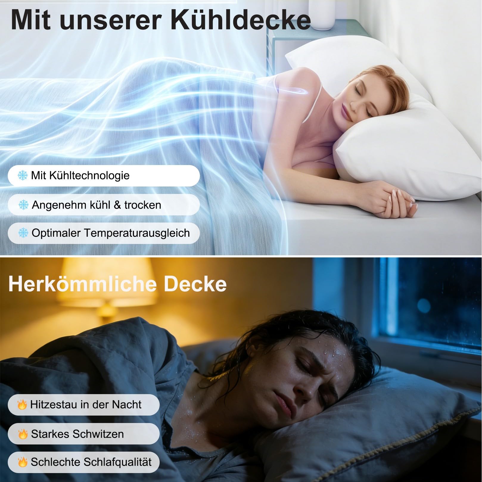 Kühldecke gegen Nachtschweiß (Q-Max >0,4) – 2-in-1 Kühlende Decke ohne Bezug & Leichte Sommerdecke – Nahtlose Eisseide Decke für Dachgeschosswohnung & Sofa (150x200 cm)