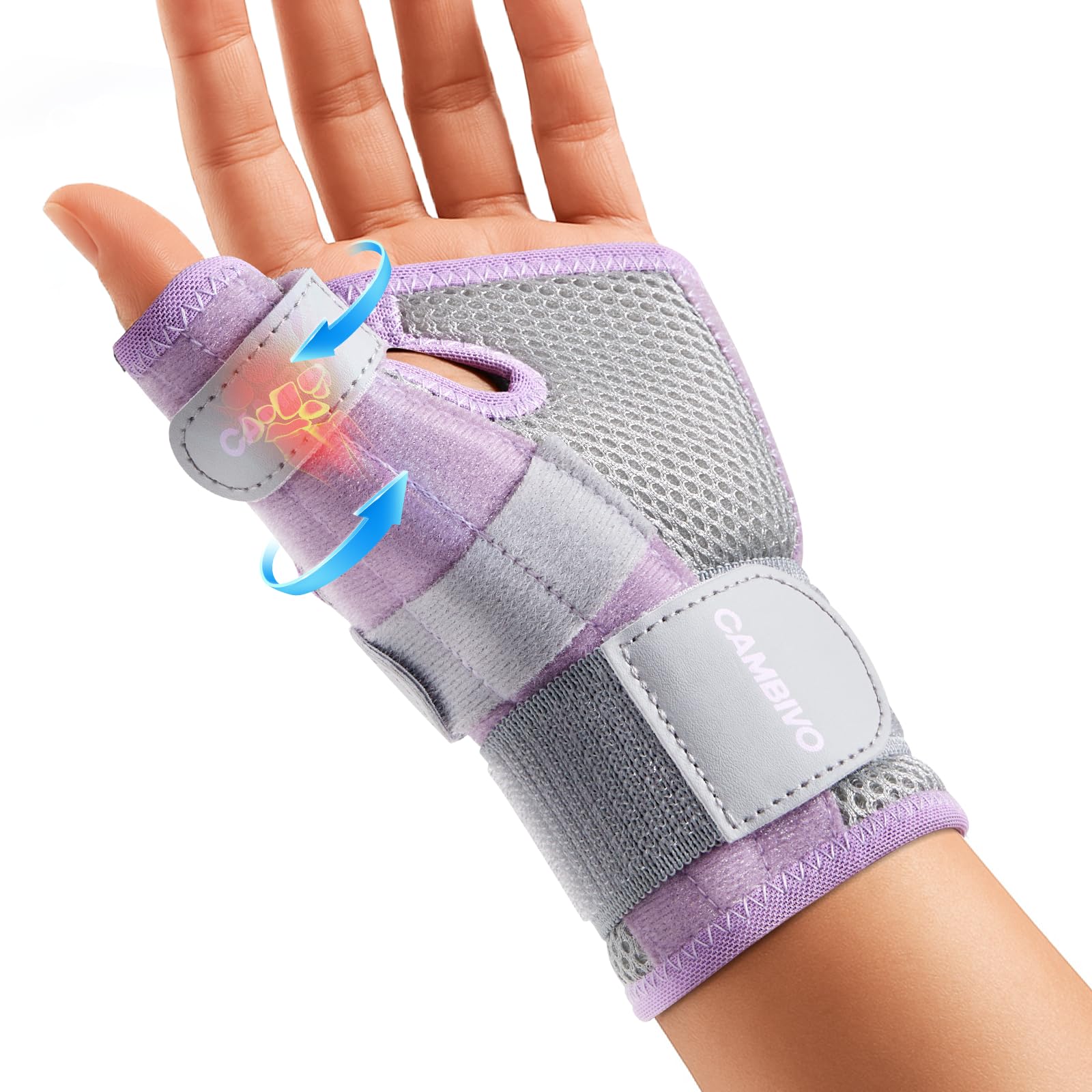 CAMBIVO Thumb Brace for CMC Joint Pain Relief Arthritis Tendinitis De Quervains Adjustable Thumb Spica Splint with Open-Palm