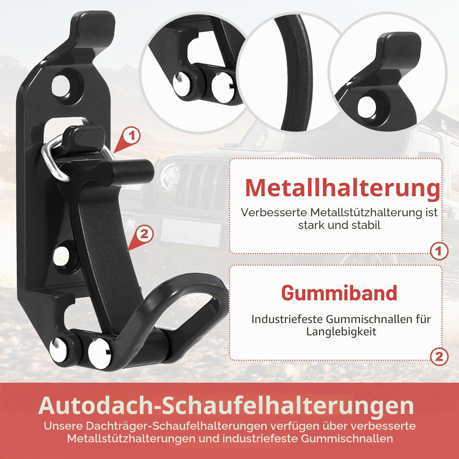 4STK Schaufelhalterung für Dachträger, Dachträger Zubehör Schaufelhalter, Metall Gummi Dachträgerklemmen, Schaufelhalter Autodachträger Axthalter Kit, Metall-Gummiklemmen Dachträger（Schwarz）
