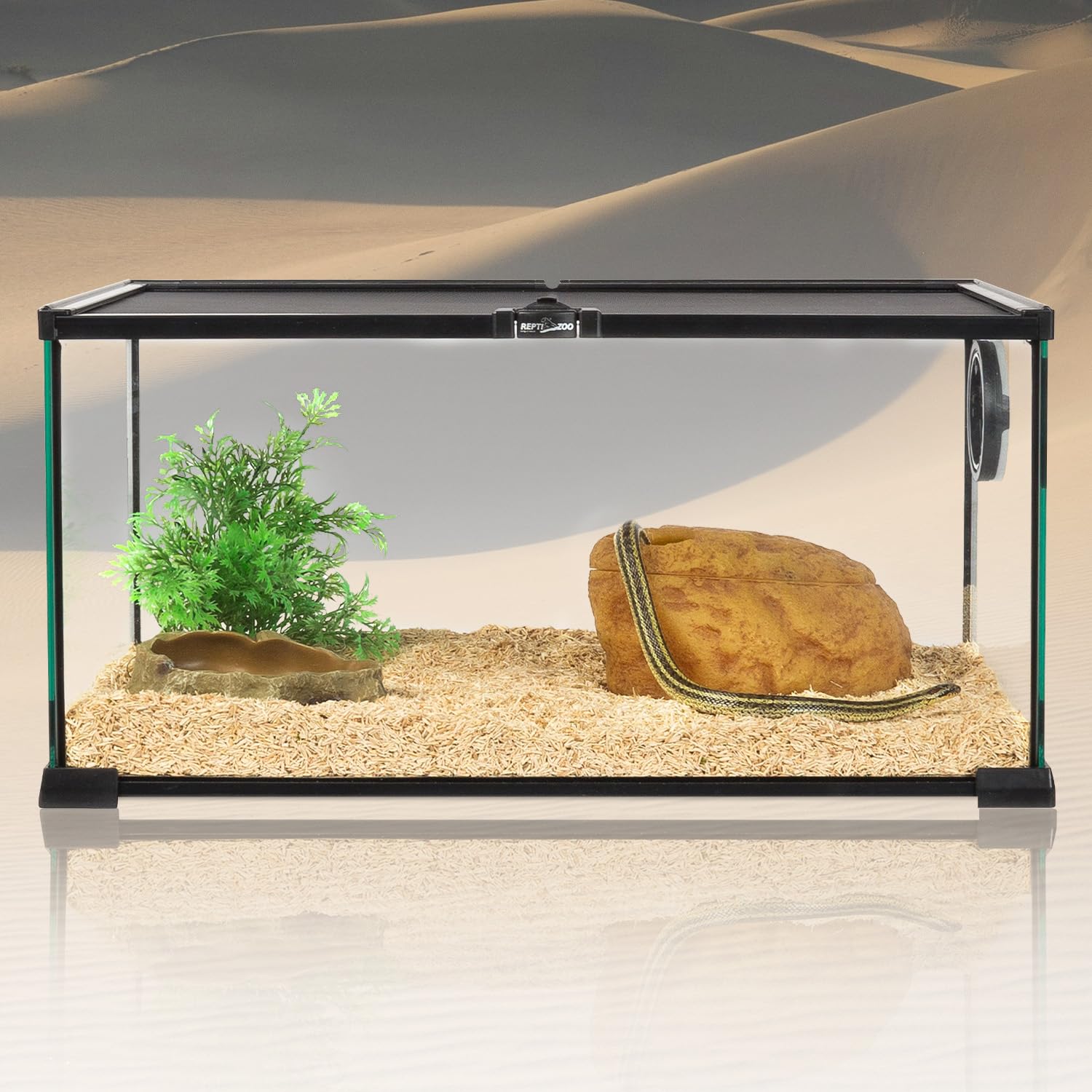 REPTI ZOO Cueva de serpientes y pieles, cueva 3 en 1 para escondite de reptiles para serpiente, pitón esférico, gecos (tamaño grande)