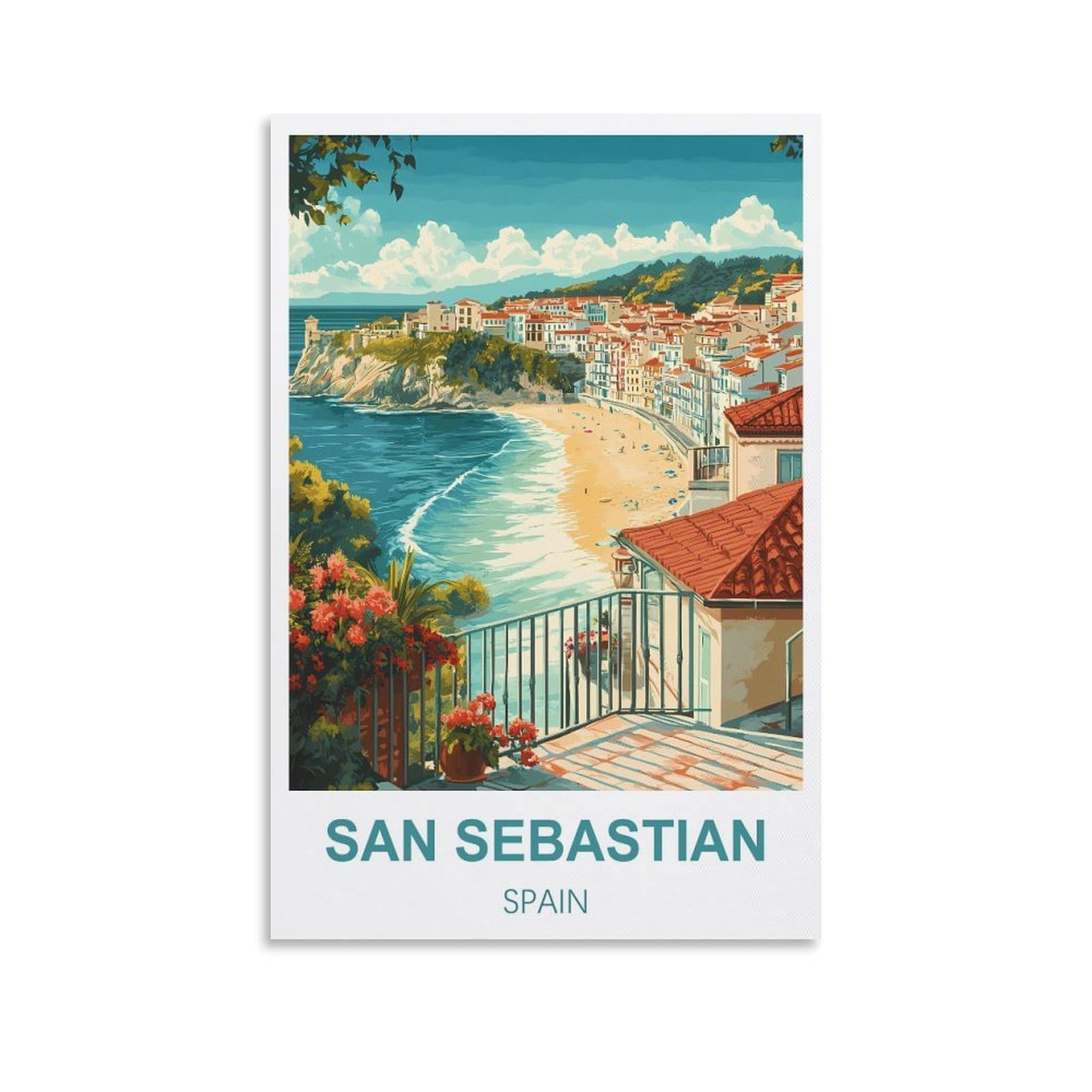 FJIWECWSQ San Sebastian Spain Vintage Travel Poster 08x12inch(20x30cm) Canvas Wall Art Painting Prints