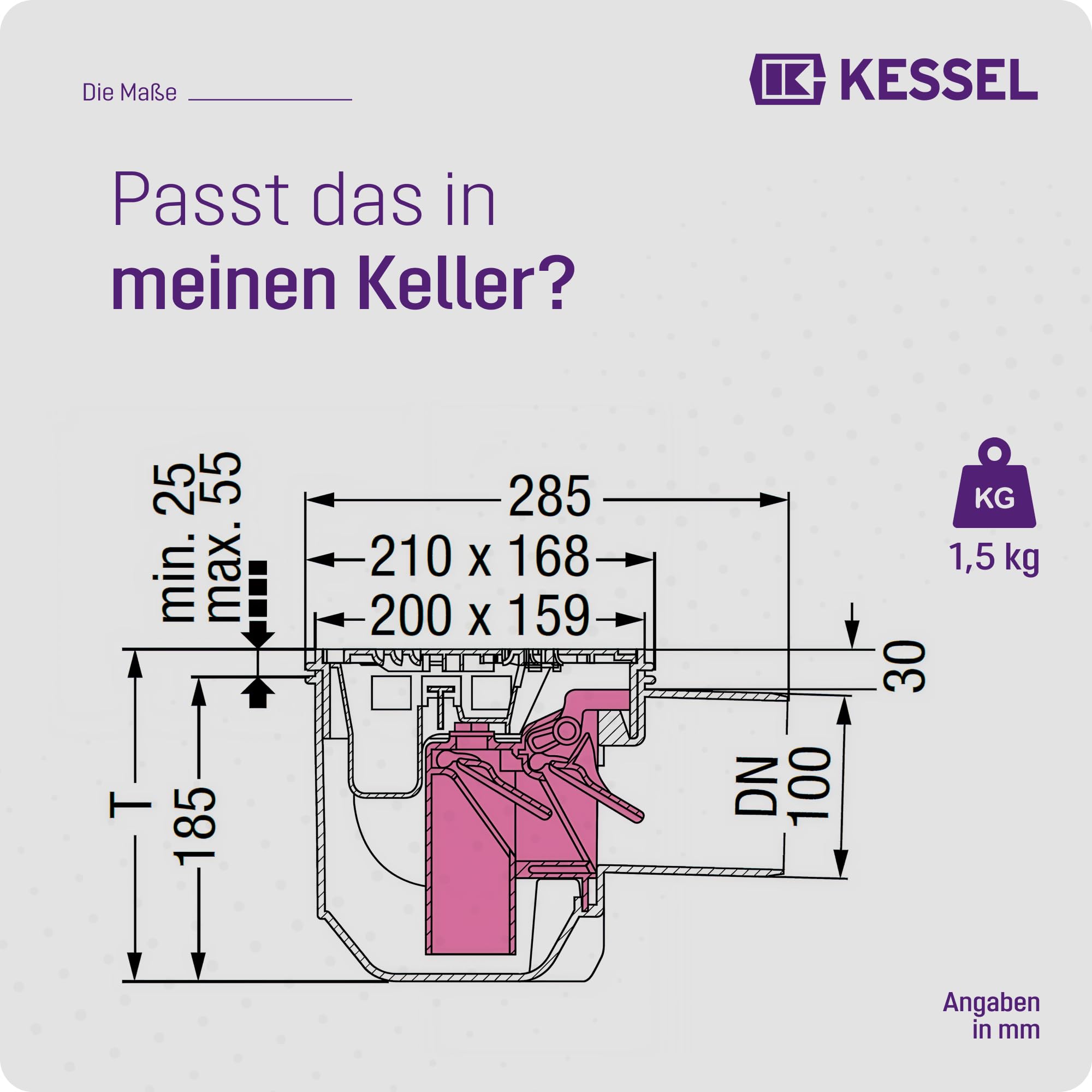 KESSEL Kellerablauf Drehfix DN 100 Typ 5-27301 Schlitzrost Kunststoff schwarz | Bodenablauf mit integriertem Rückstauverschluss 2 Klappen + handverriegelbarer Notverschluss | Schlammeimer | EN 1253