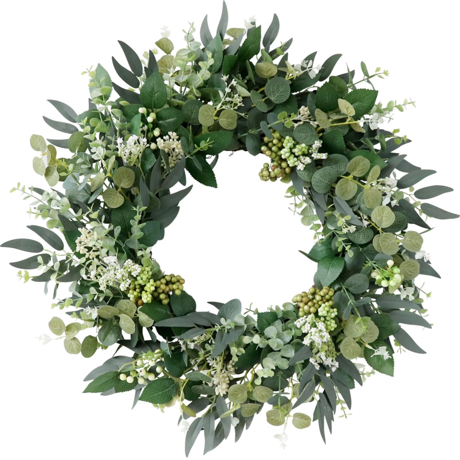 Künstliche Eukalyptus Kränze für Haustür 55 cm Sommerkranz Große Grüne Blattkränze Türkranz mit Beeren für Wände Fenster Veranda Bauernhaus Terrasse Partydekoration