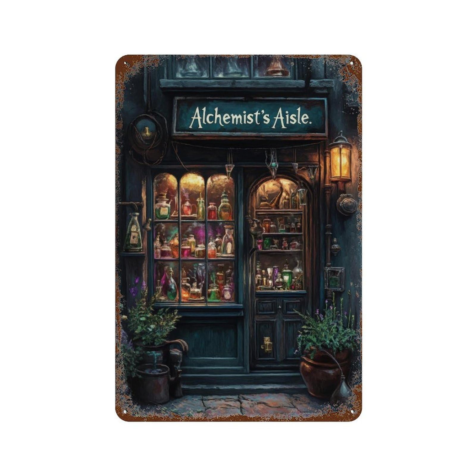 Potion Shop Cottagecore Decor Dark Academia Enchanted Apothecary Illustration Vintage Witchcraft Rustic Aesthetic Wall Decor Art Metal Tin Poster Modern Home Decor Art Home Bar Shop Decorations Vinta