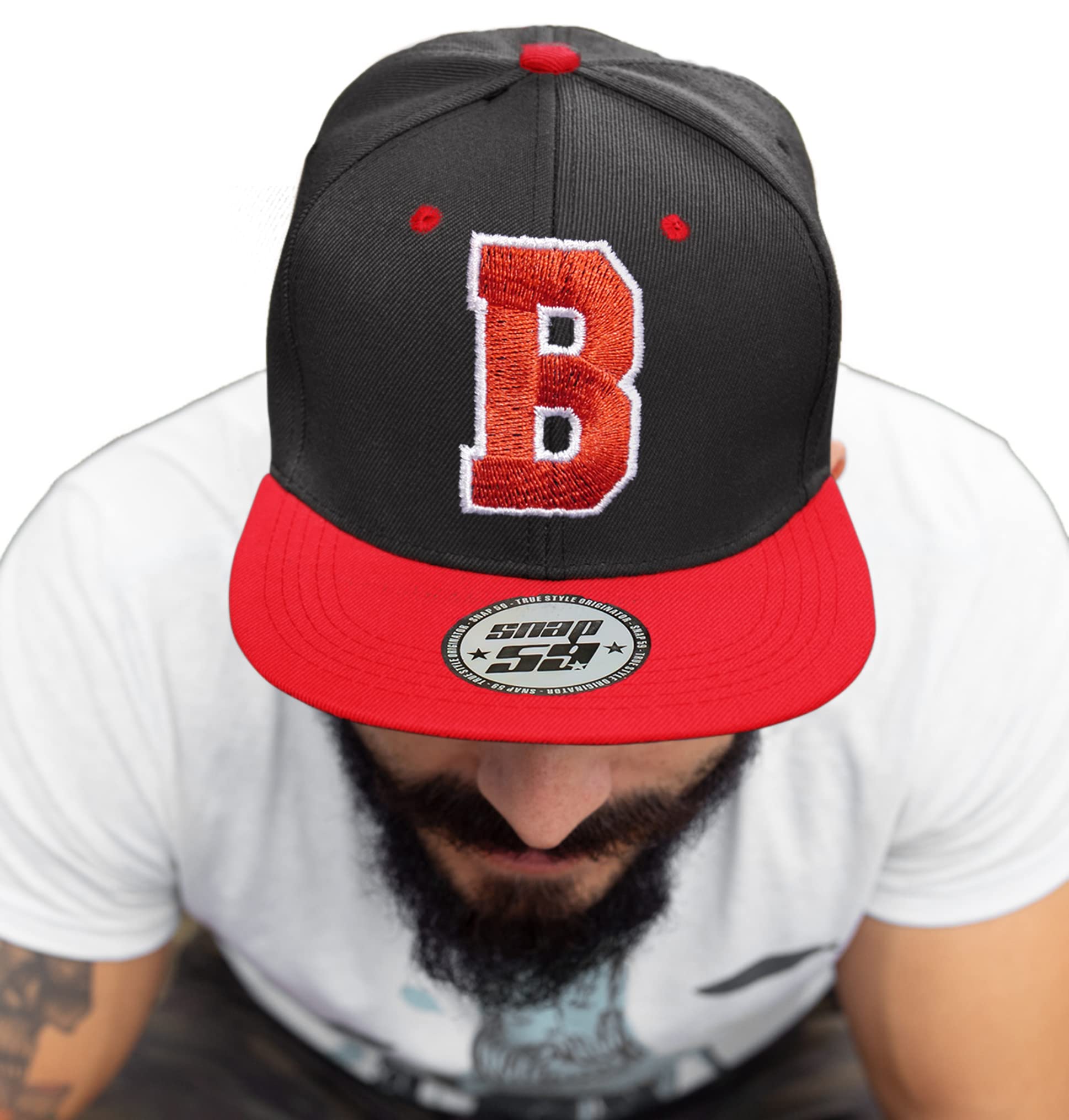 4sold ABC Letter Snapback Cap in Red Black/White with Letters A to Z (B)